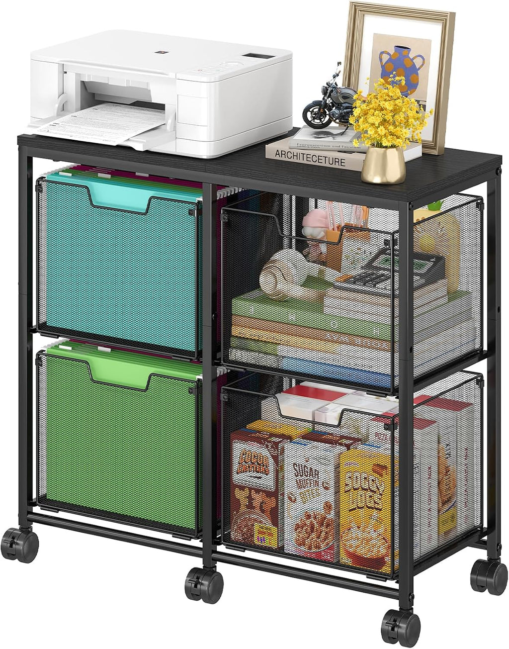 Black Mobile File Cabinet 4 Drawer Under Desk Storage