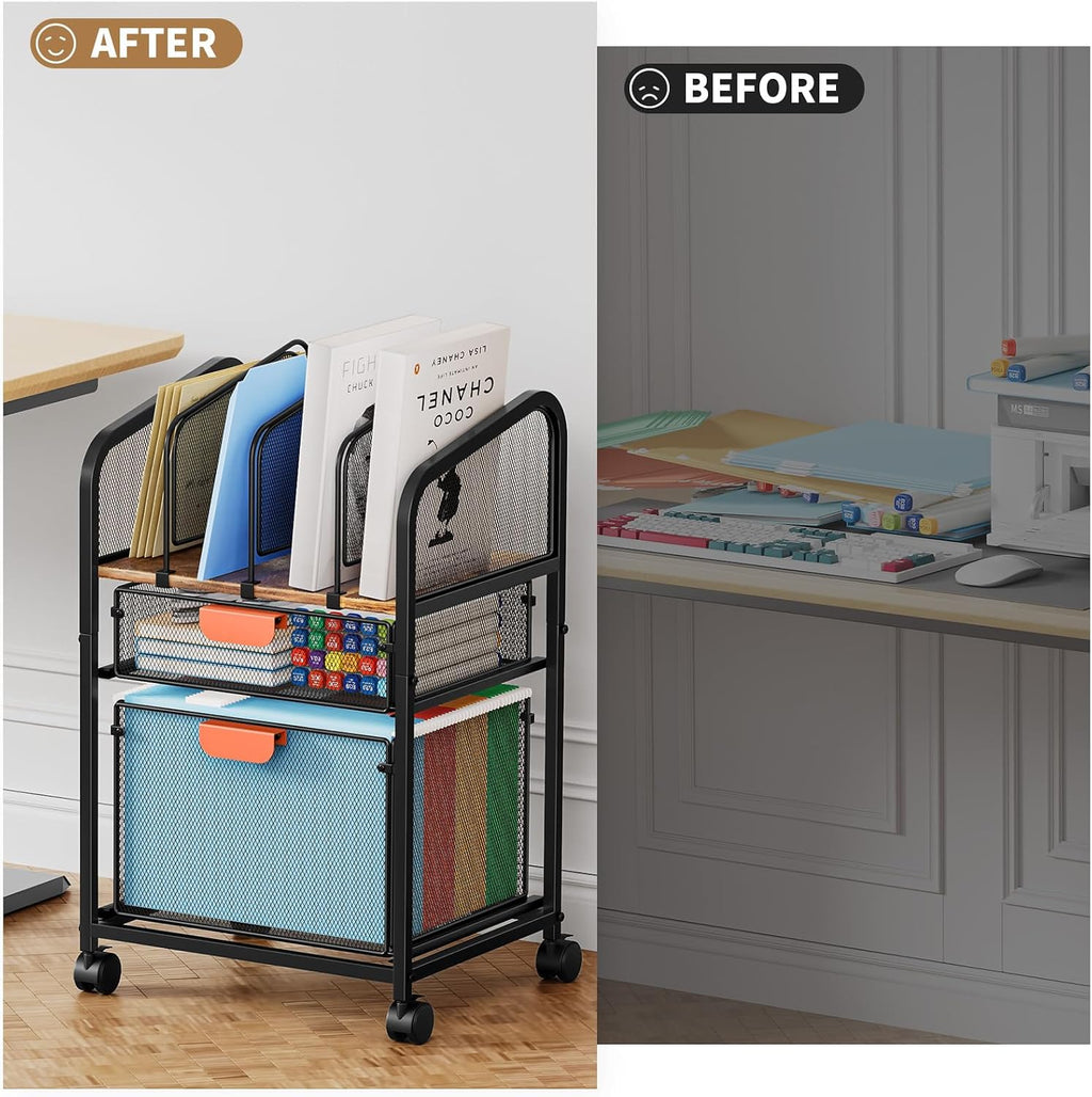 Dark Brown Lockable File Cart Adjustable Storage Organizer