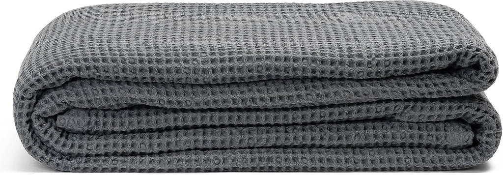 Gray Organic Cotton Waffle Summer Throw Blanket