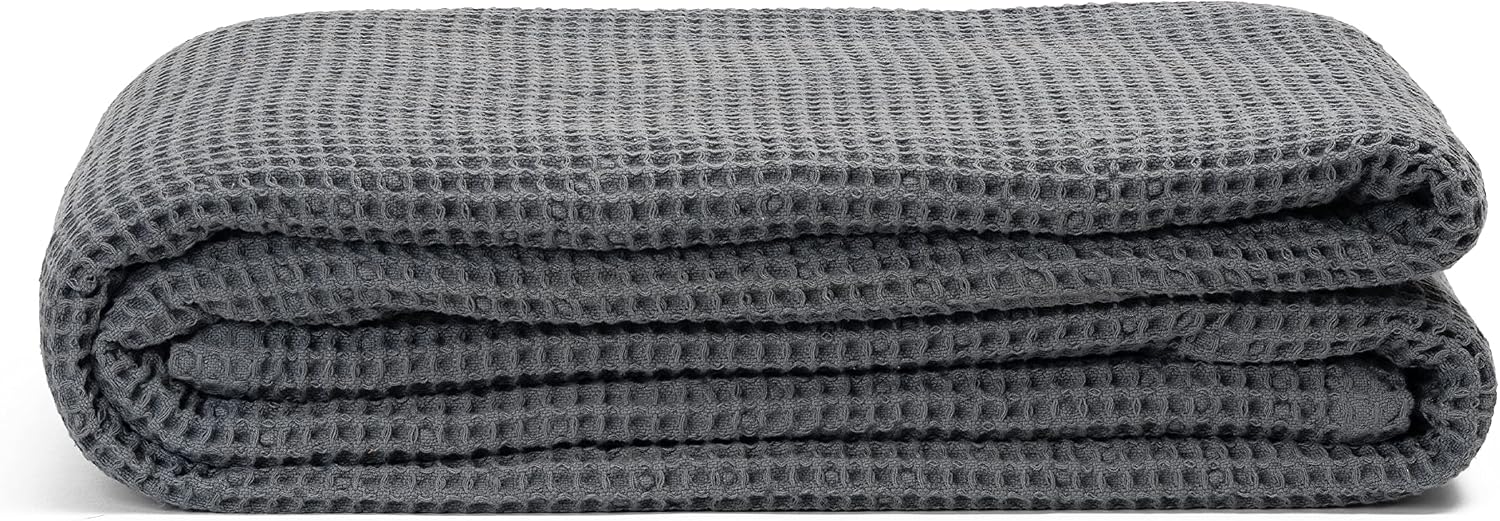 Gray Organic Cotton Waffle Summer Throw Blanket