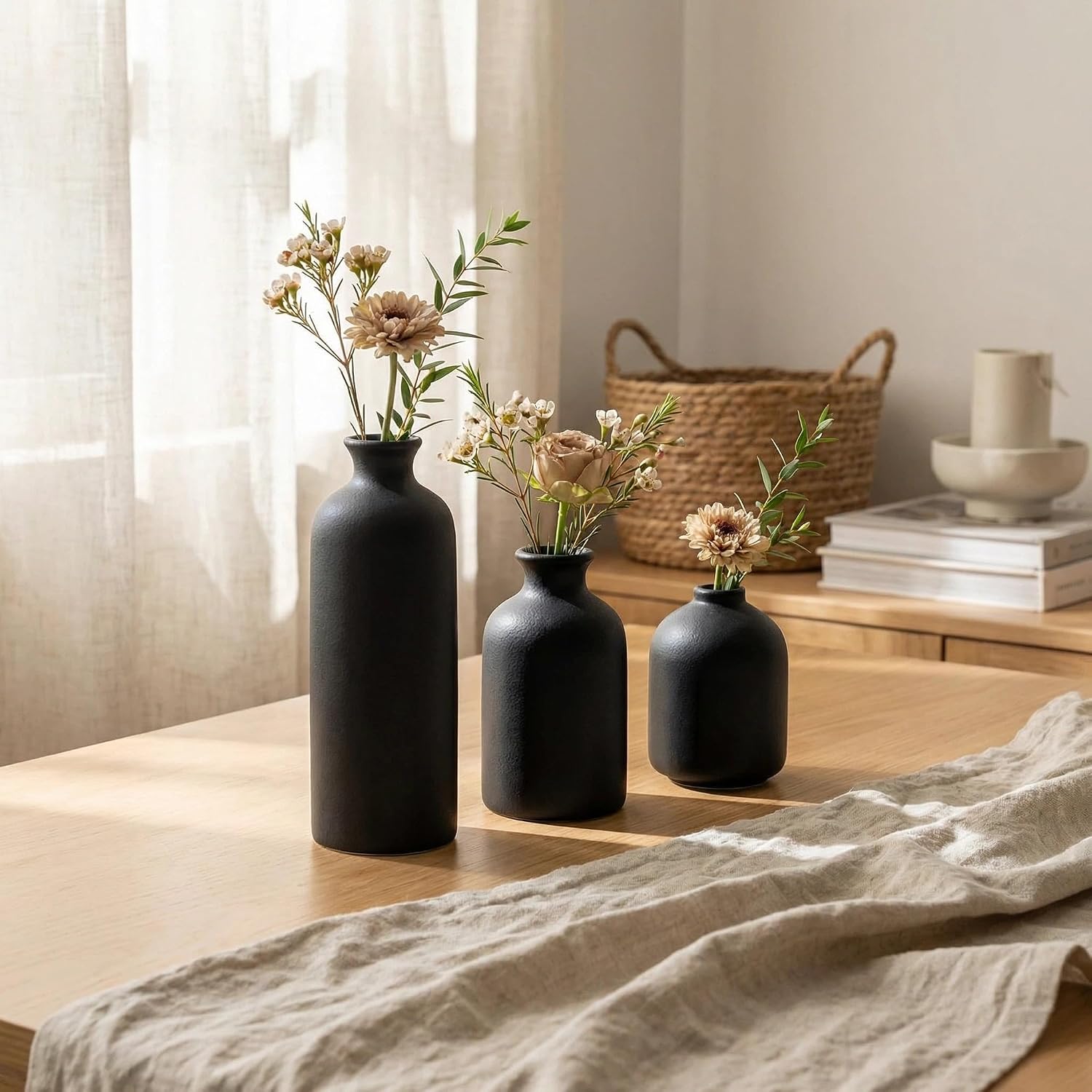 Distressed Boho Ceramic Vase Set of Three
