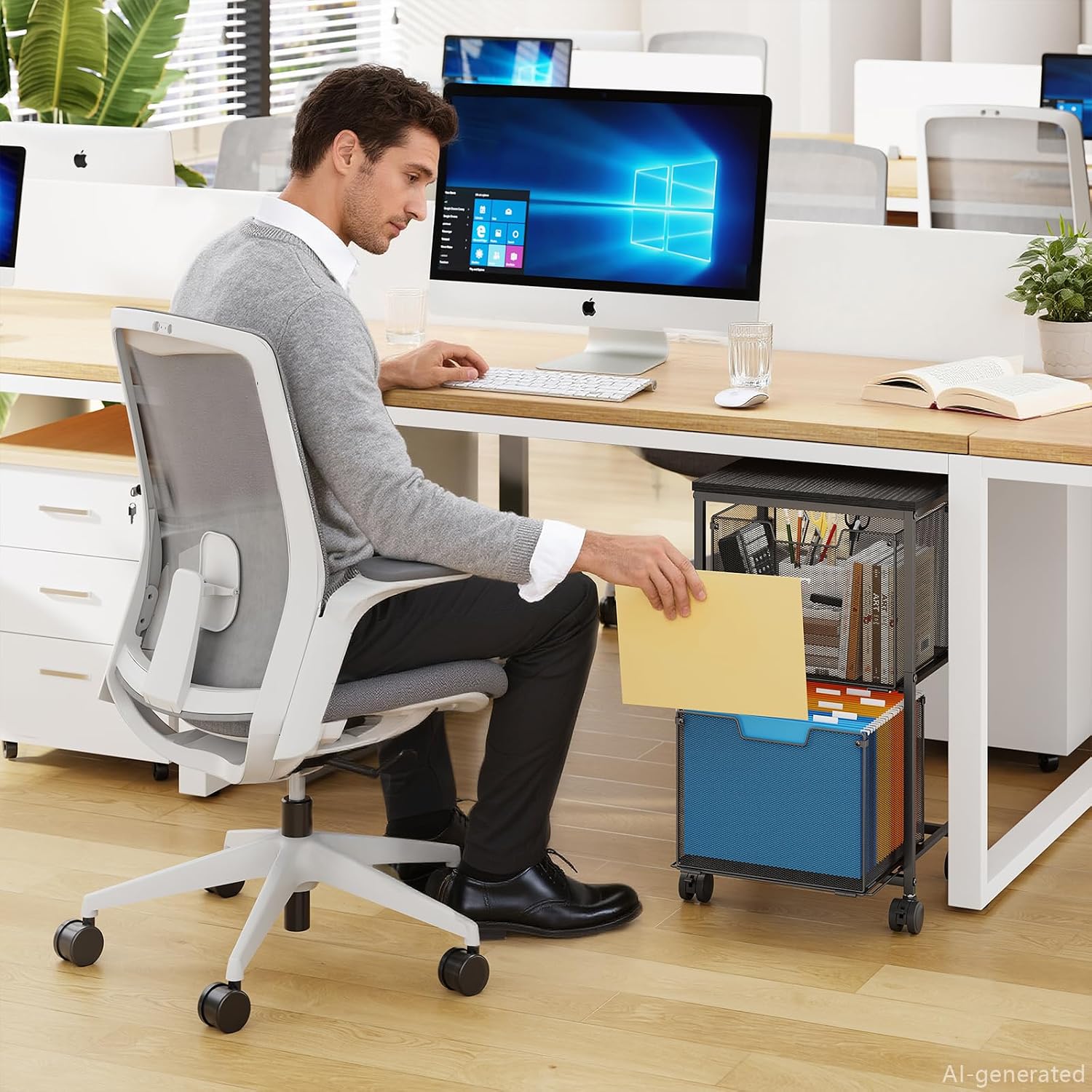 Black Rolling File Cart 2 Drawer Under Desk Storage