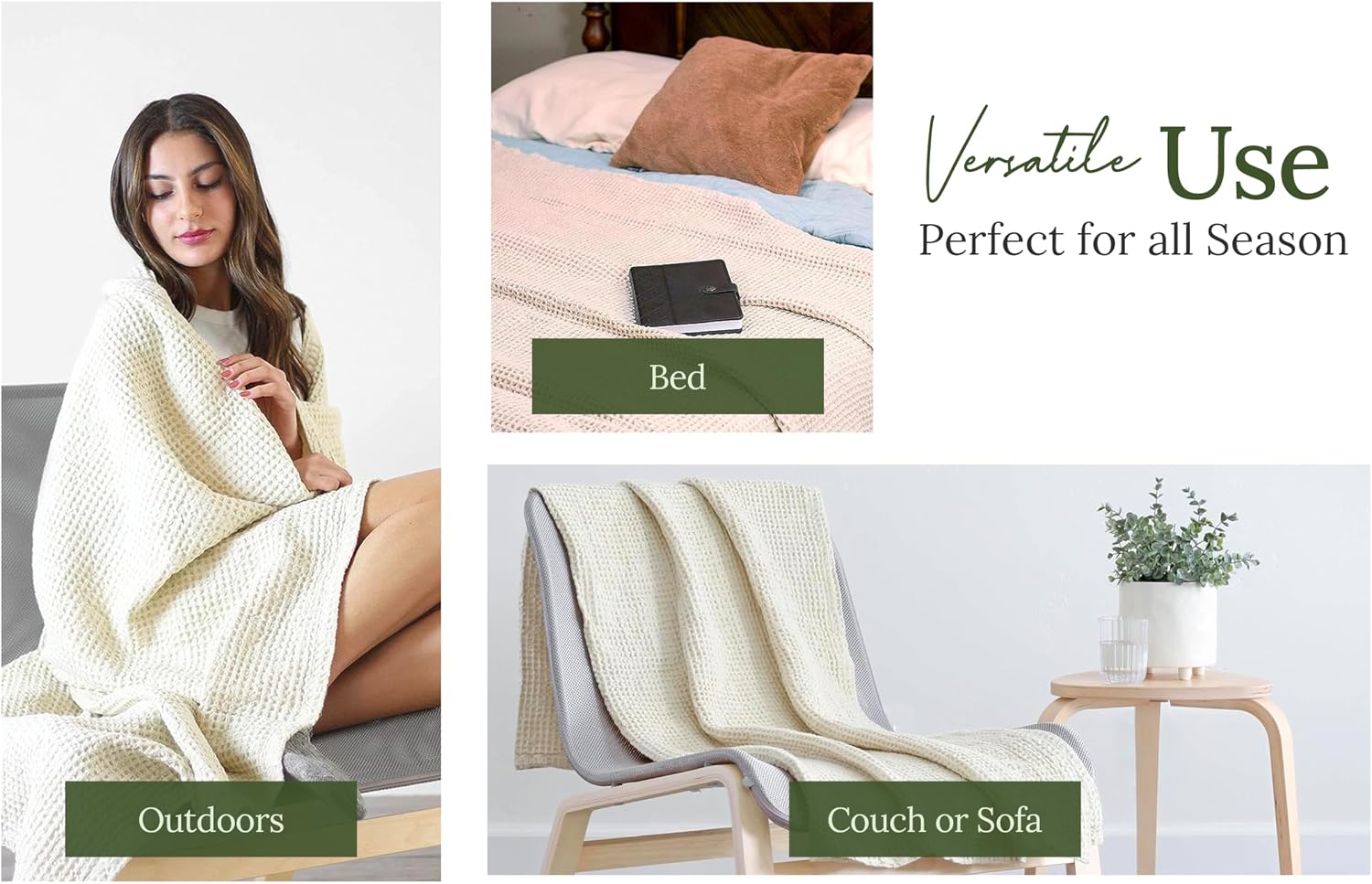 Gray Organic Cotton Waffle Summer Throw Blanket