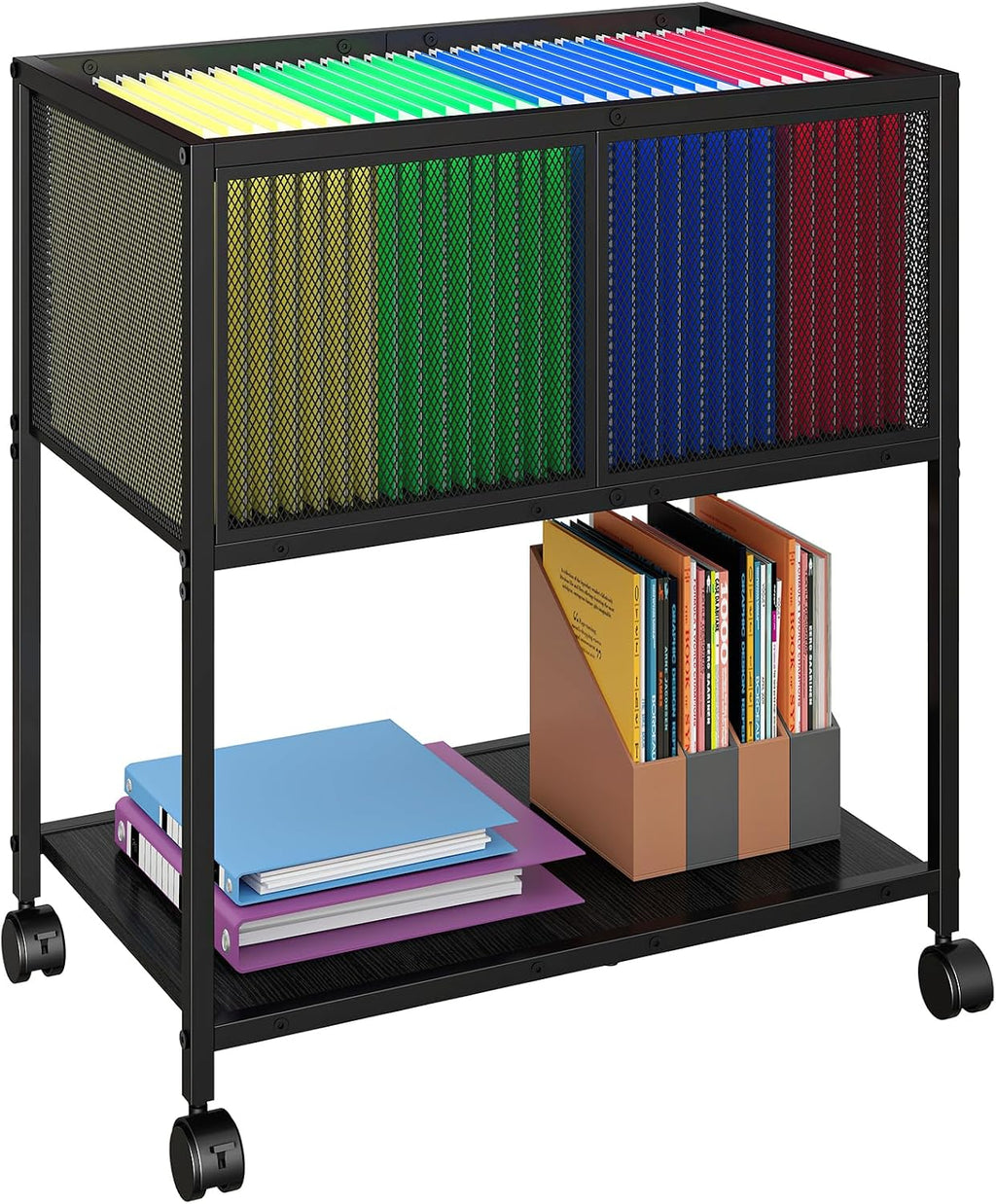 Black Metal Rolling File Cart Letter Size Organizer