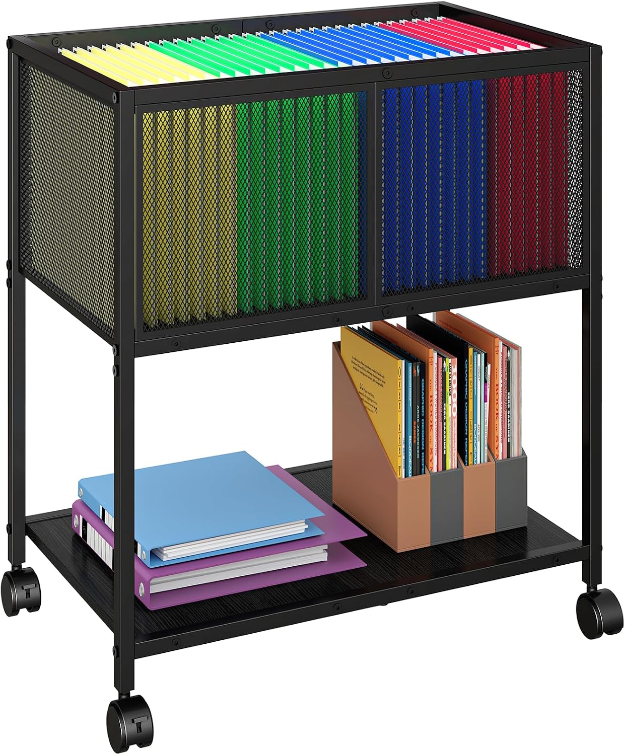 Black Metal Rolling File Cart Letter Size Organizer