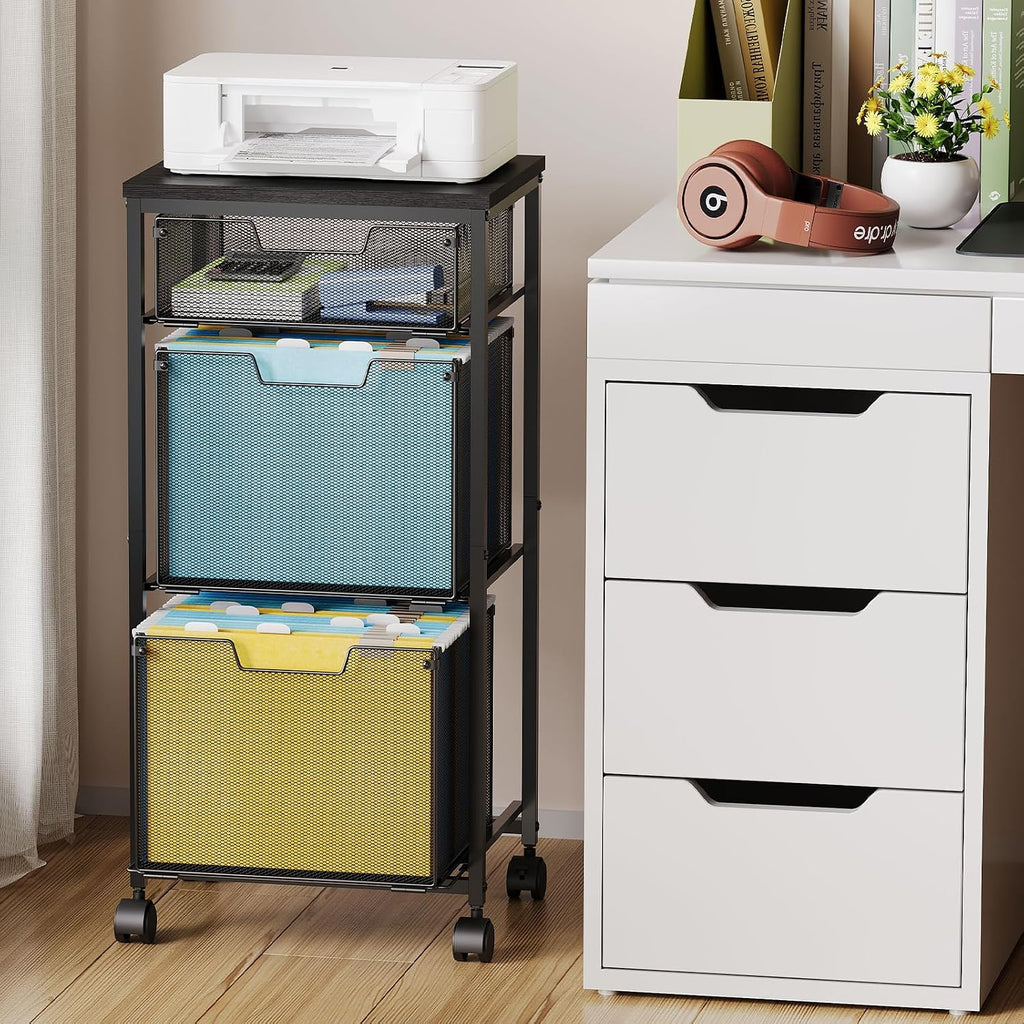 Black 3 Drawer Lockable Rolling File Storage Cart