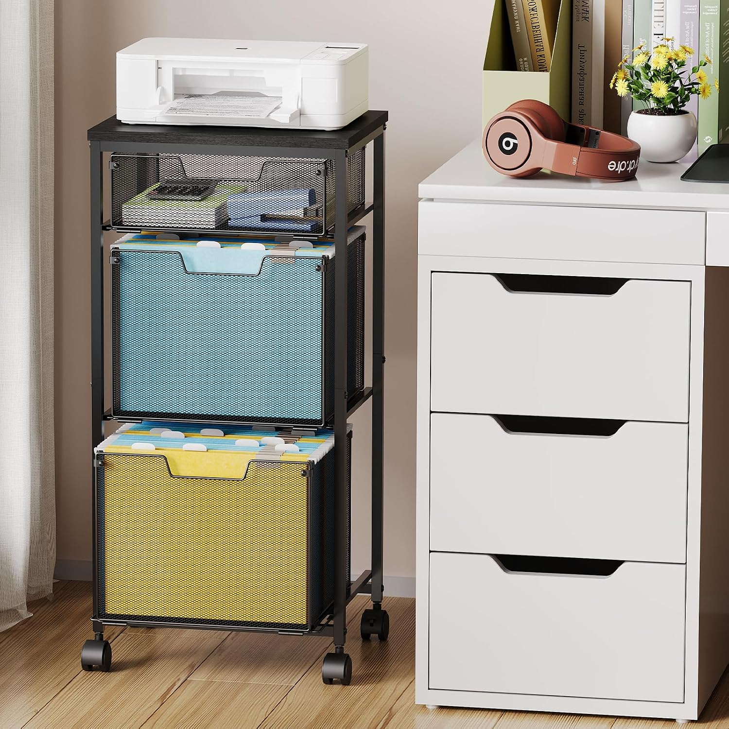 Black 3 Drawer Lockable Rolling File Storage Cart