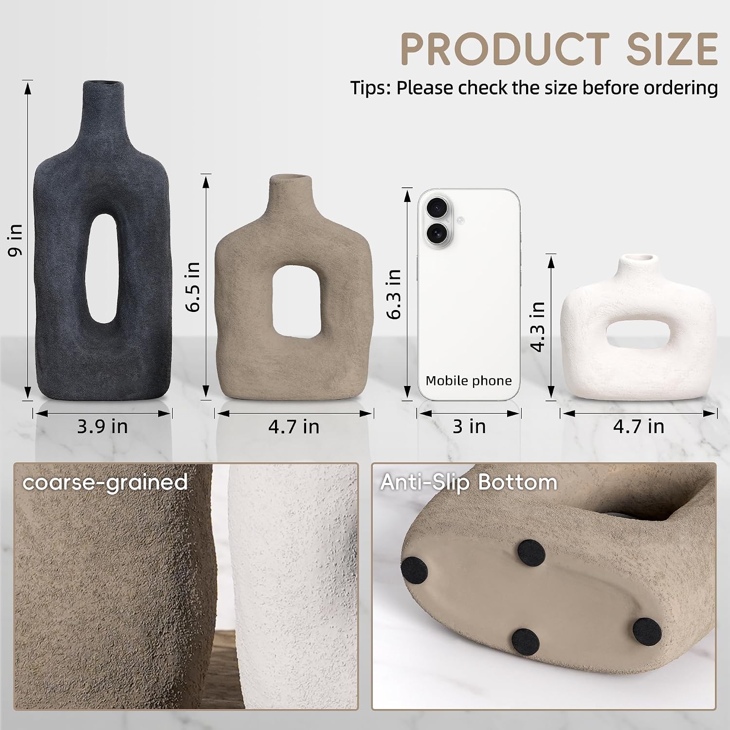 Black Rust Cutout Ceramic Vase Set Three