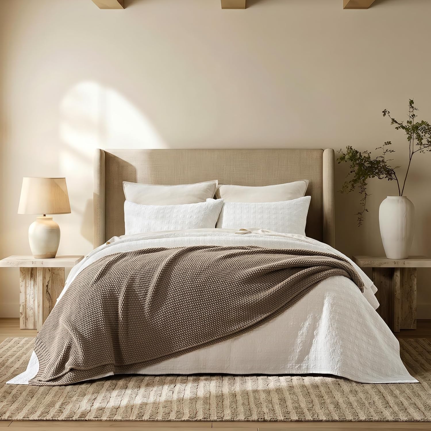 Taupe Chunky Knit Organic Cotton Decor Throw Blanket