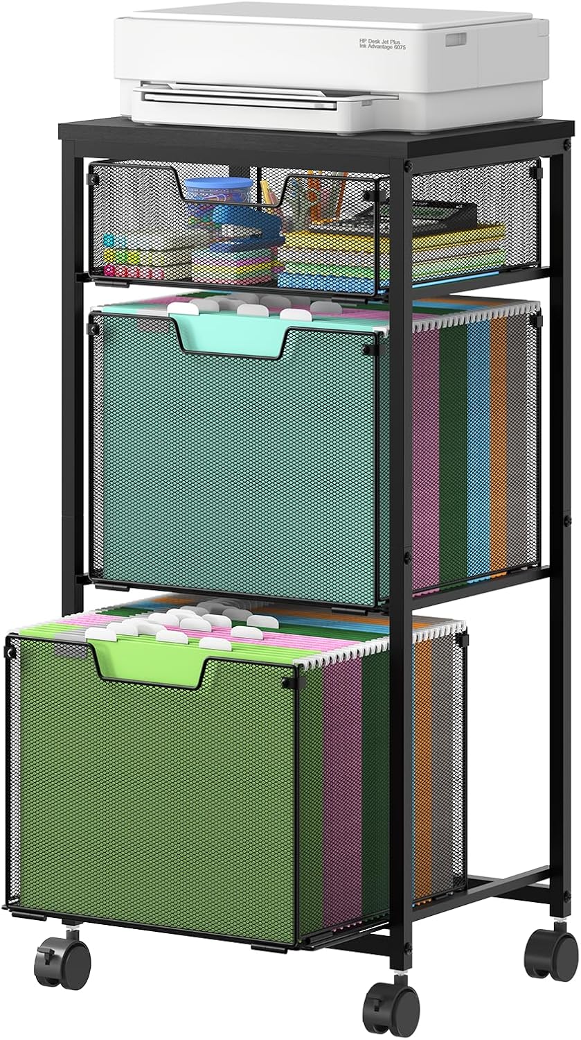 Black 3 Drawer Lockable Rolling File Storage Cart