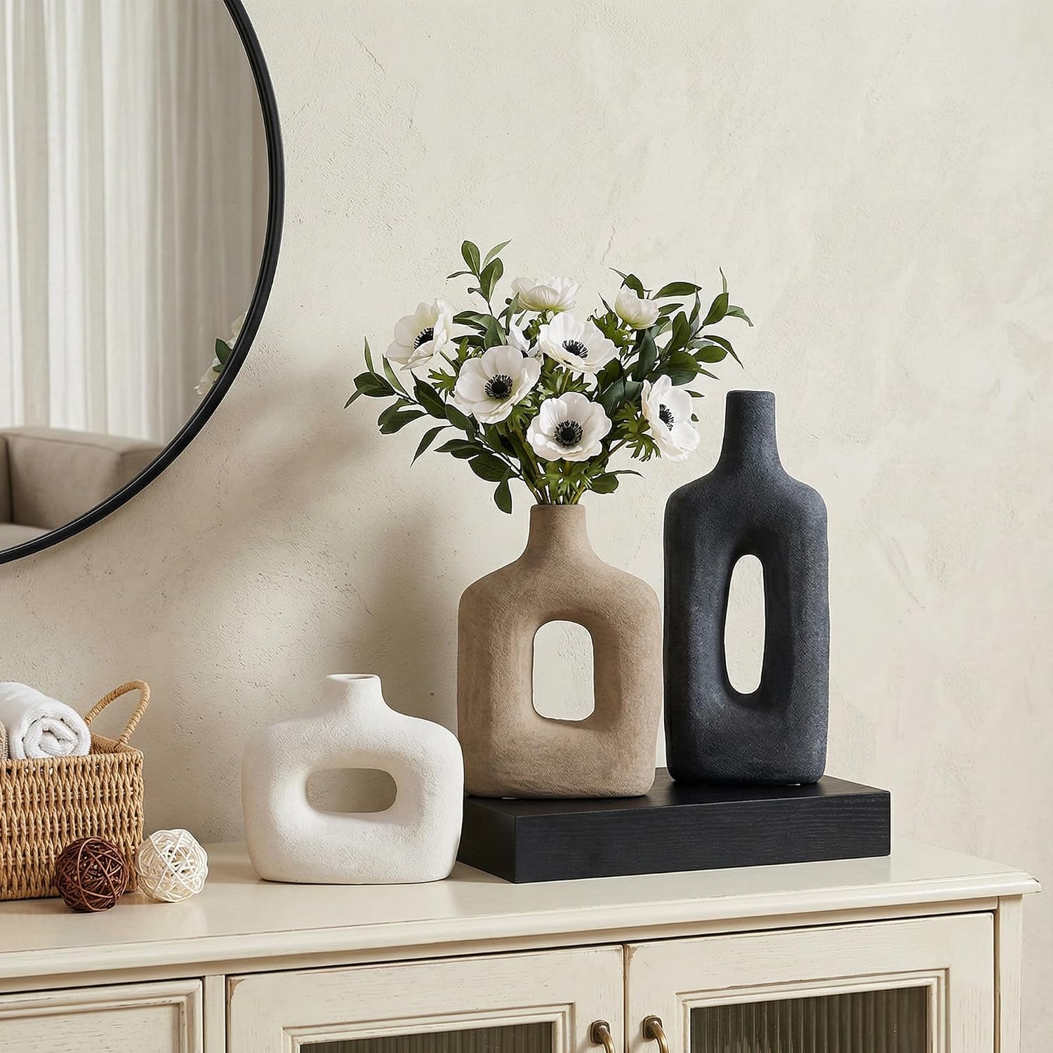 Black Rust Cutout Ceramic Vase Set Three