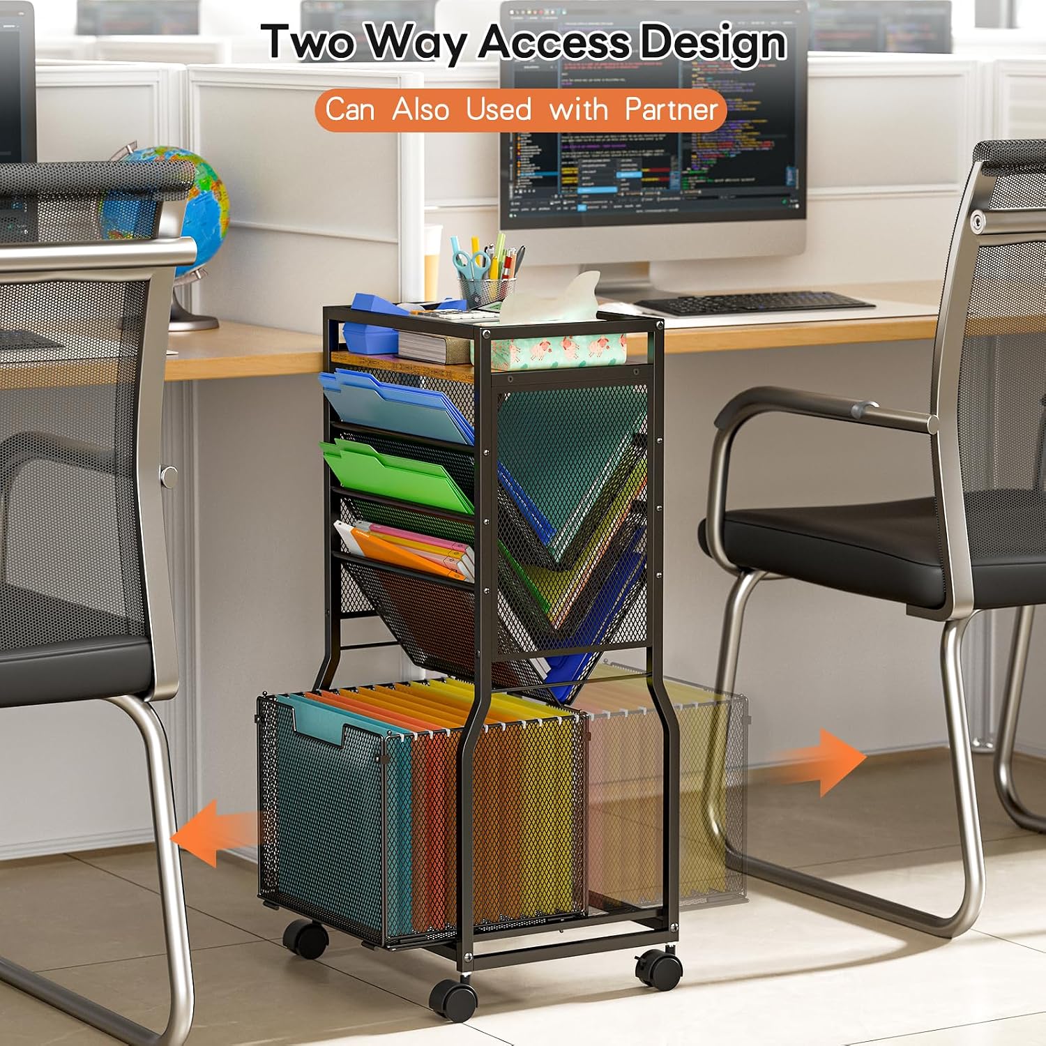 8 Tier Rolling File Cart Dual Access Desk Storage Organizer