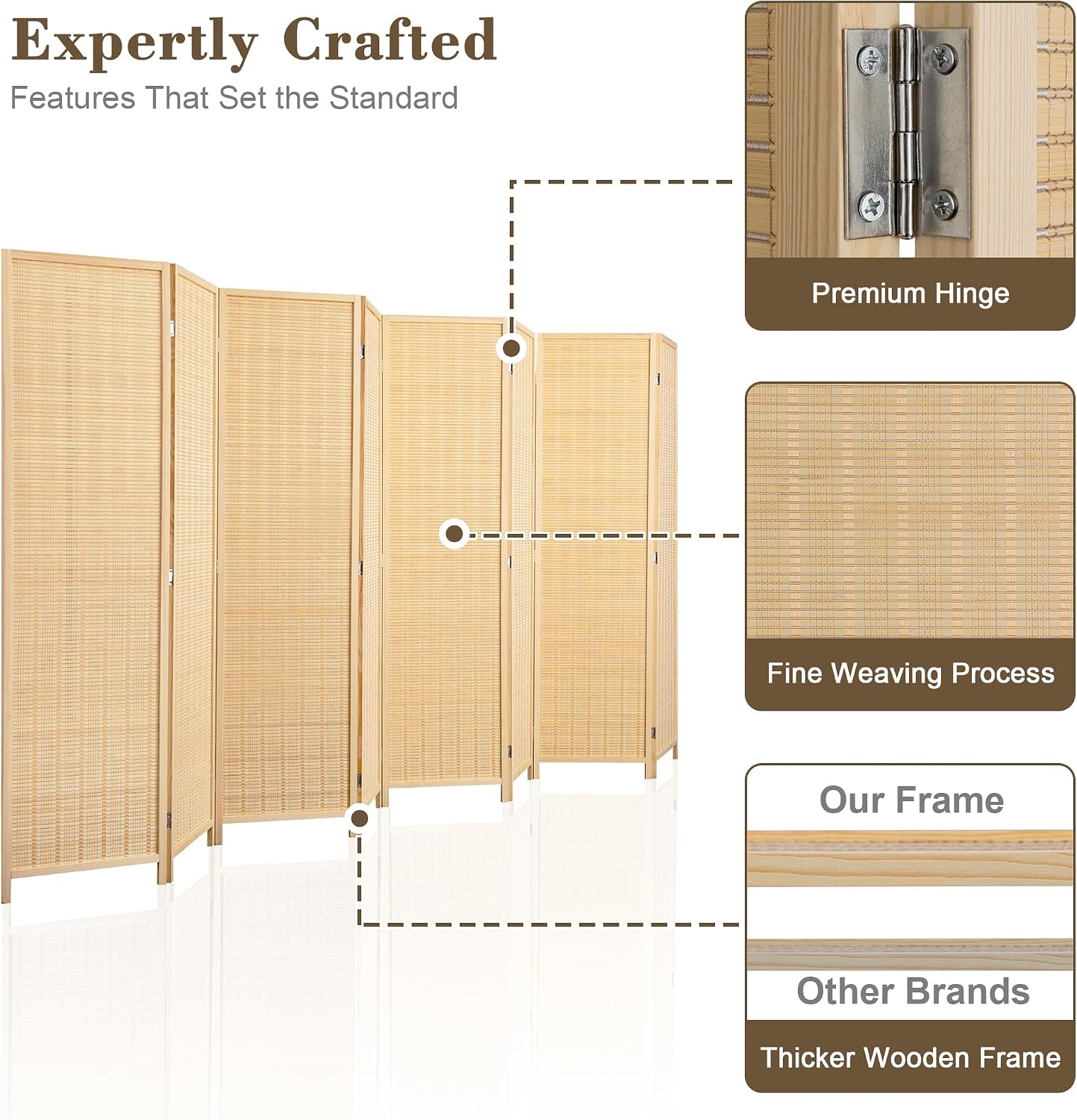 Natural 8 Panel Bamboo Folding Privacy Divider