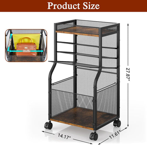 5 Tier Lockable Rolling File Cart Office Storage Organizer