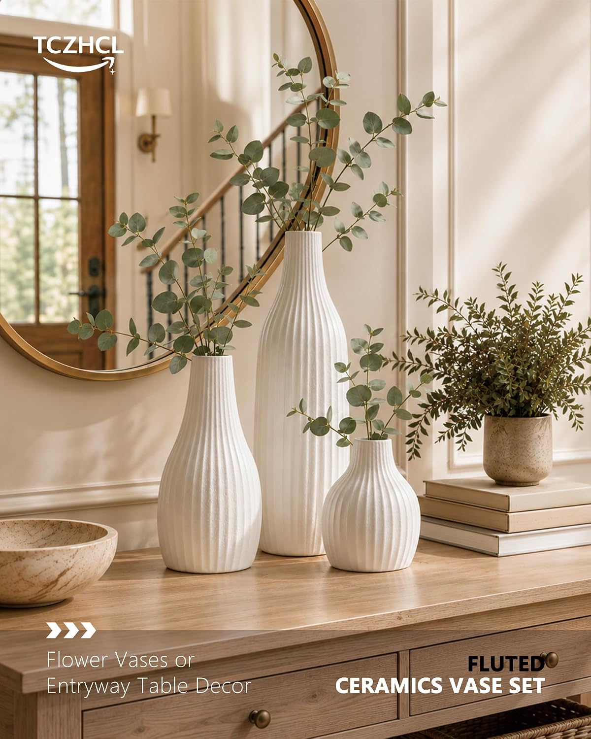 Minimal White Nordic Ceramic Vase Set Three