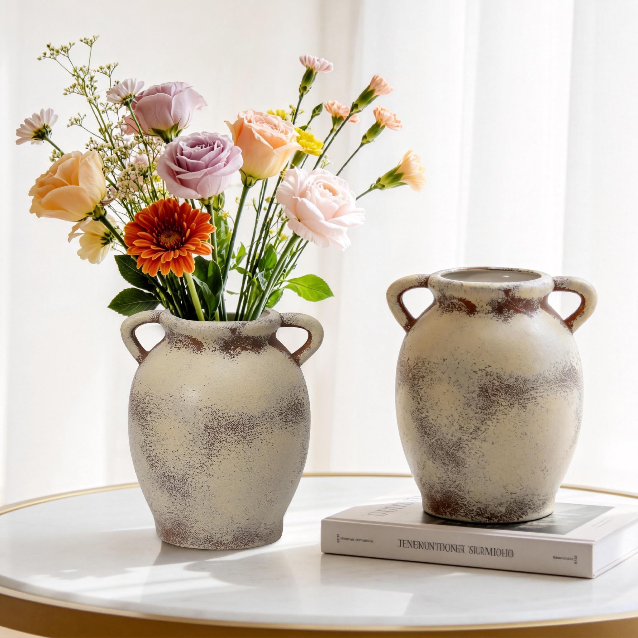 Rustic Handcrafted Ceramic Vase Set of Two