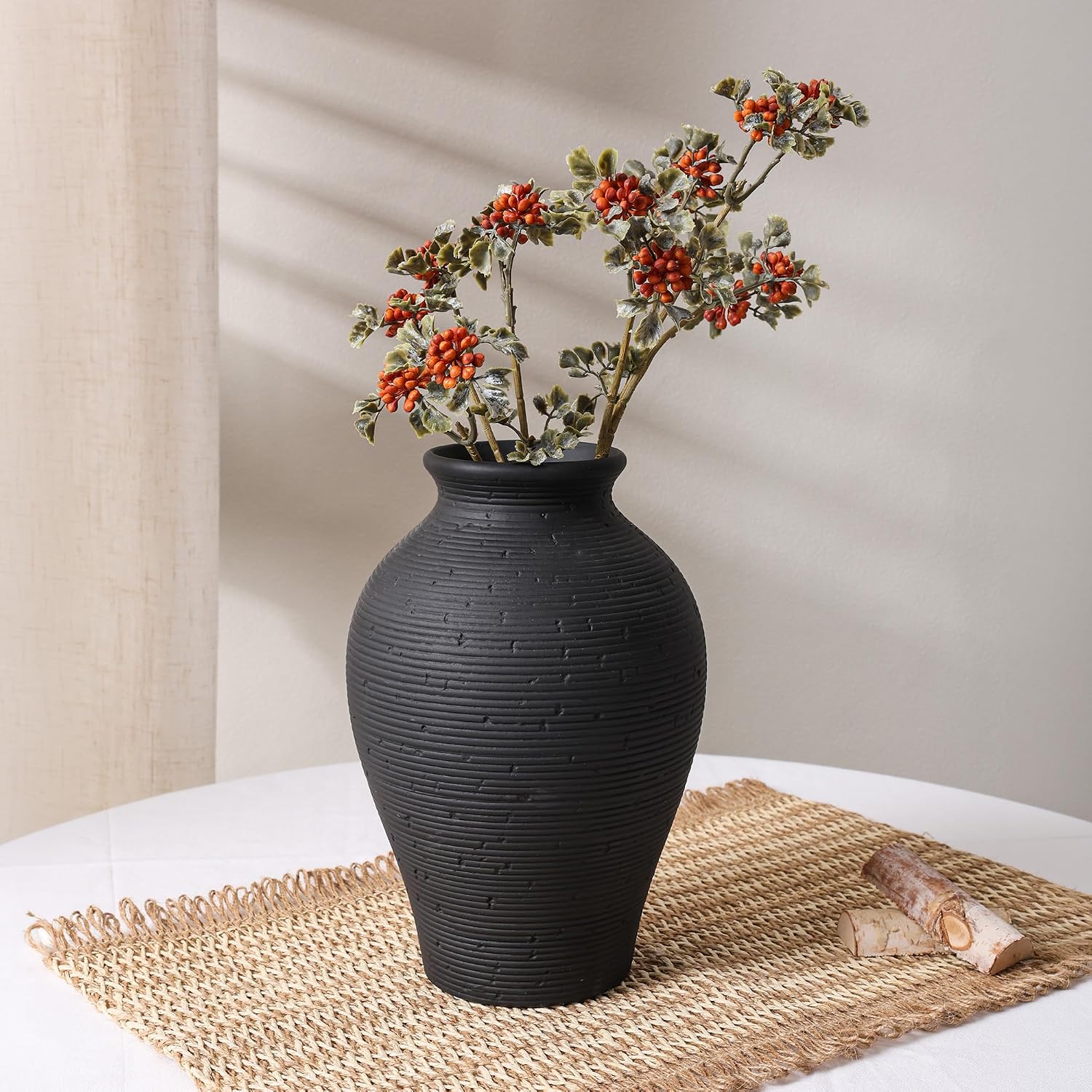 Black Rustic Farmhouse Ceramic Flower Vase