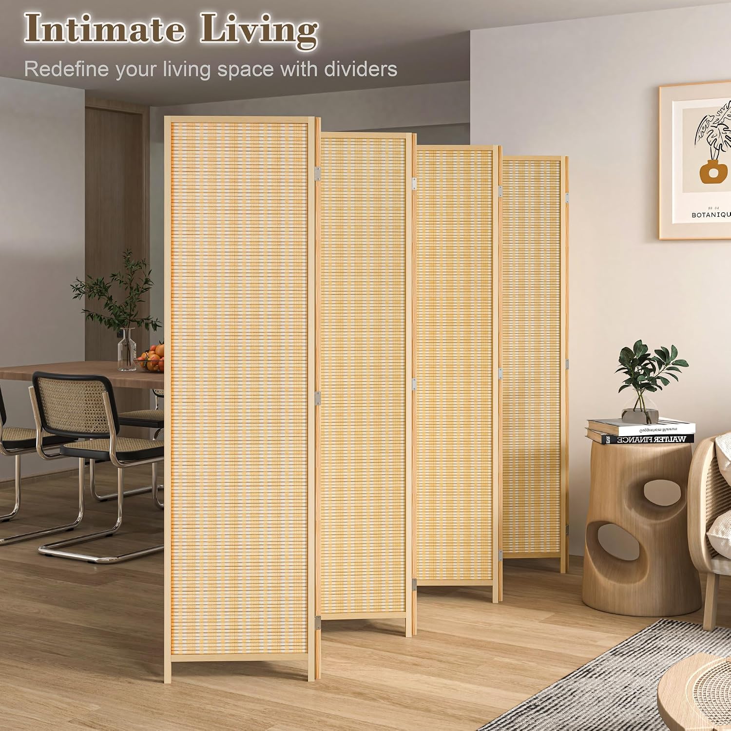 Natural 8 Panel Bamboo Folding Privacy Divider