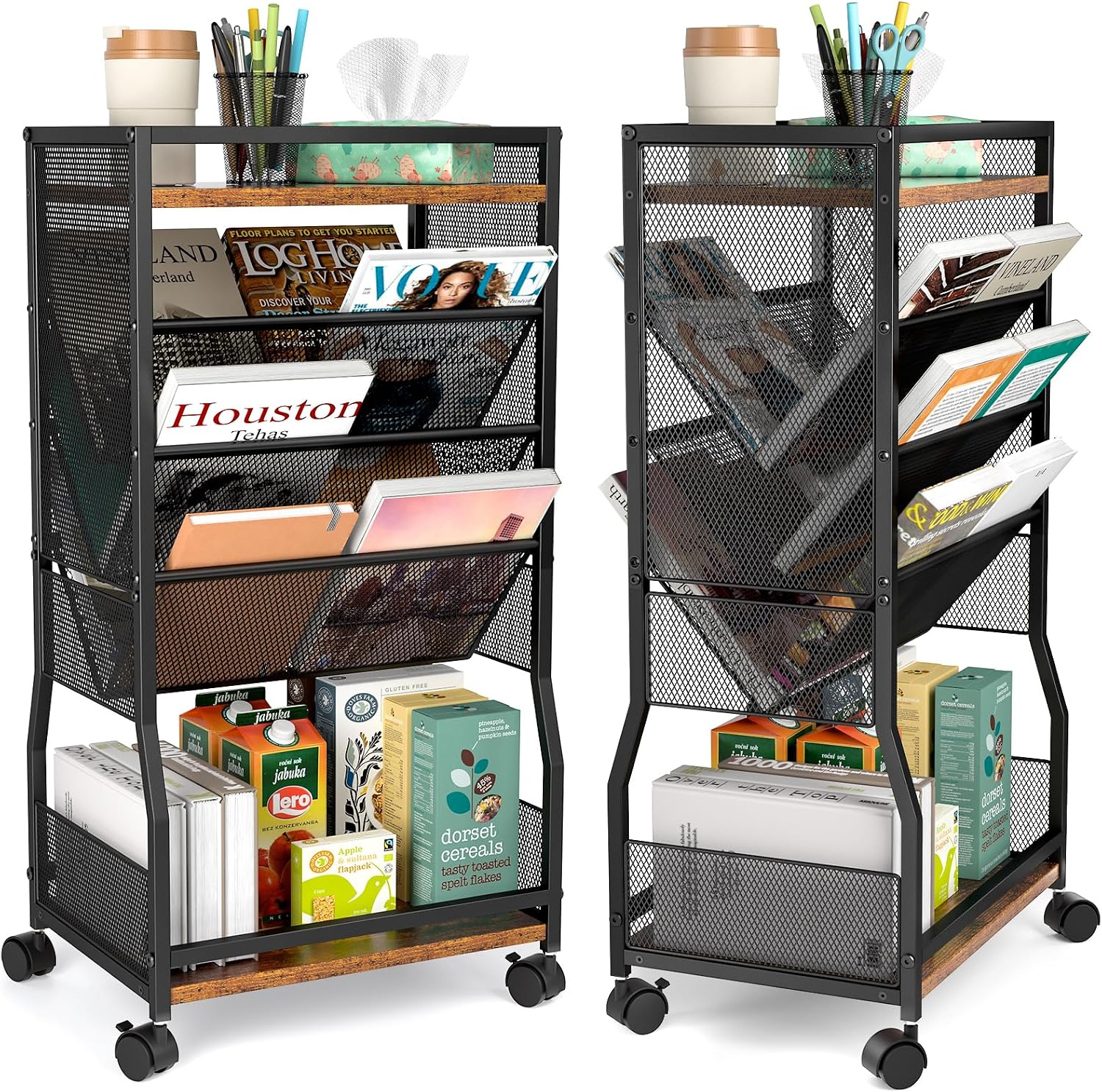 8 Tier Rolling Book Cart Mobile Storage Organizer