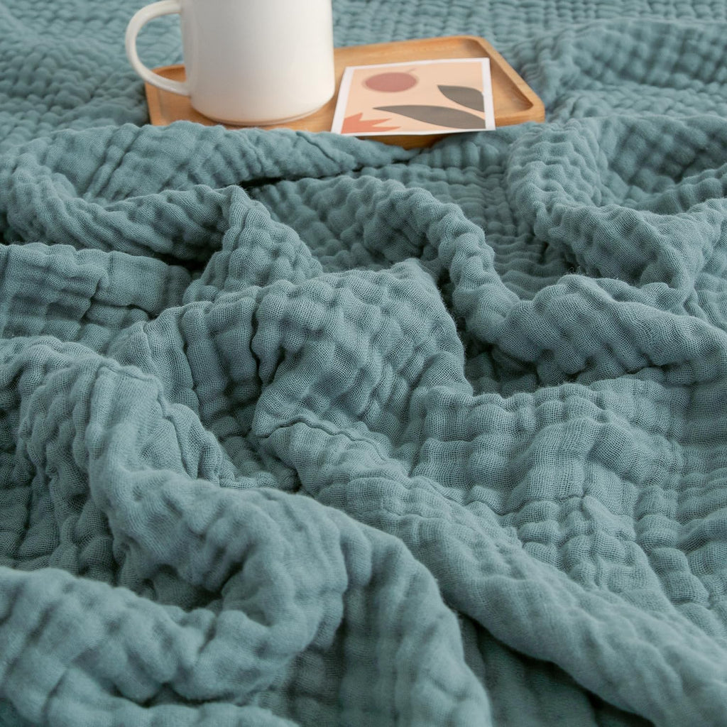 Teal 4 Layer Muslin Cotton All Season Throw Blanket