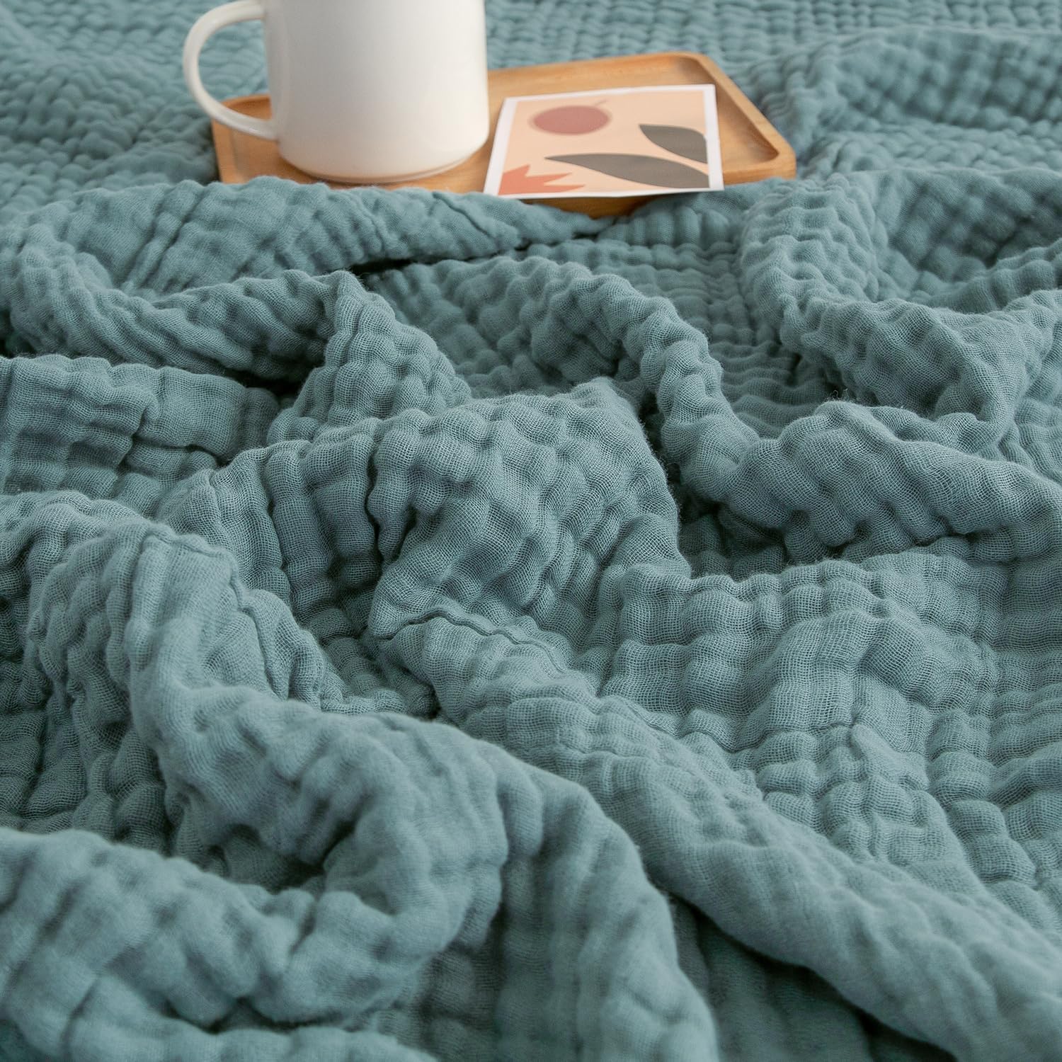 Teal 4 Layer Muslin Cotton All Season Throw Blanket