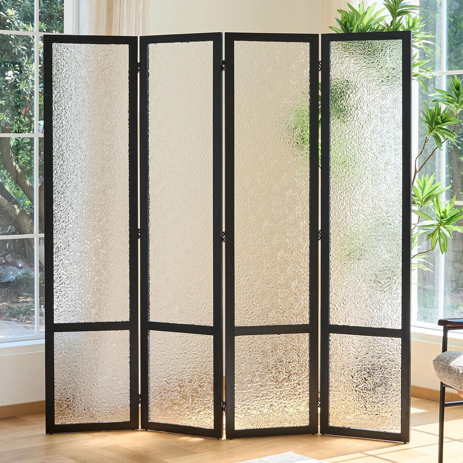 Black 4 Panel Frosted Acrylic Room Divider