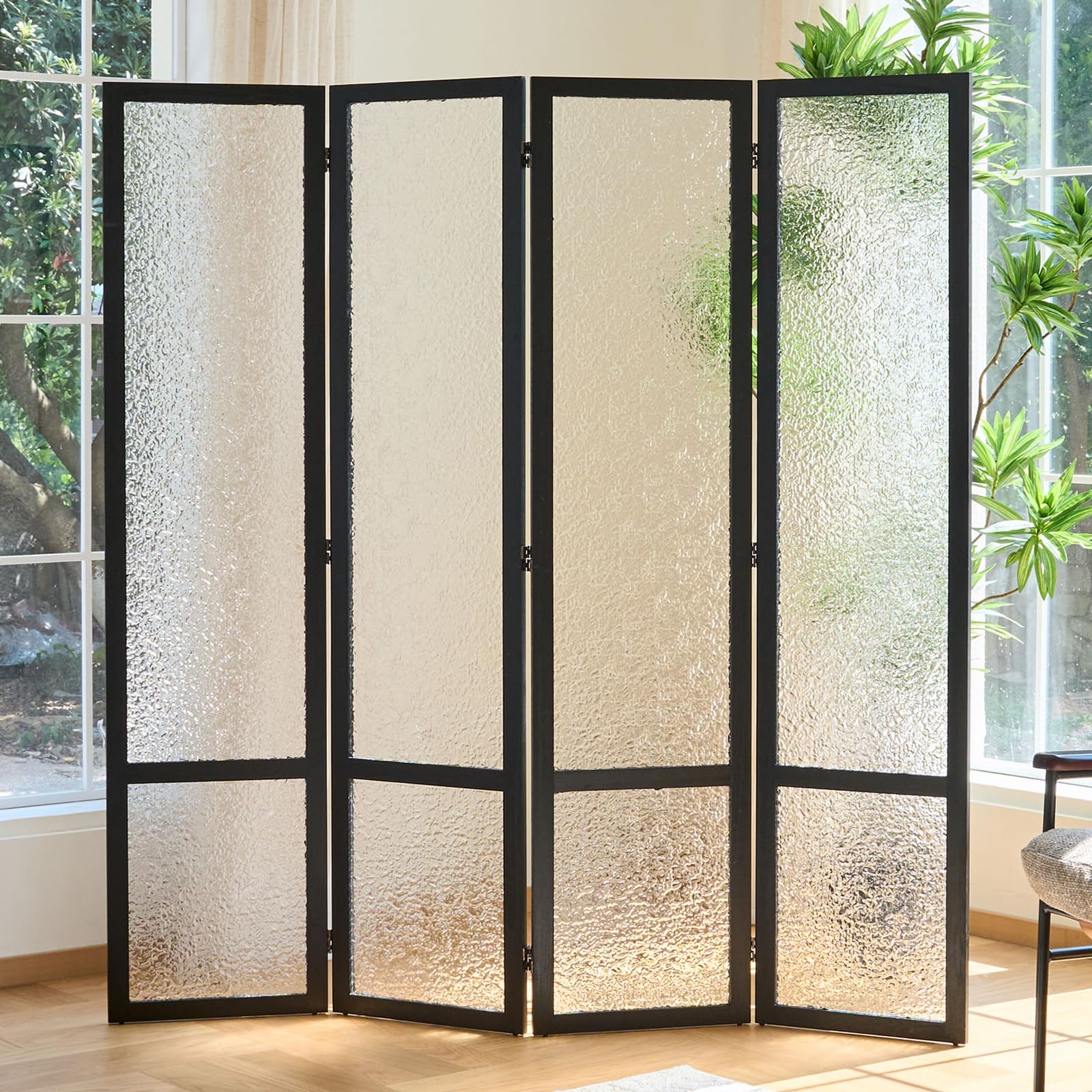 Black 4 Panel Frosted Acrylic Room Divider