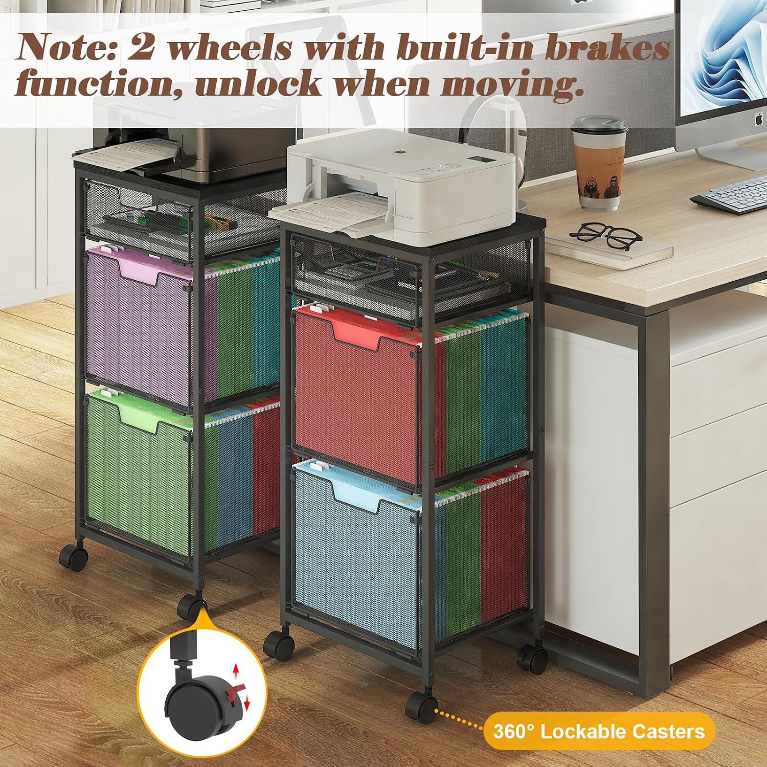 Black 3 Drawer Lockable Rolling File Storage Cart
