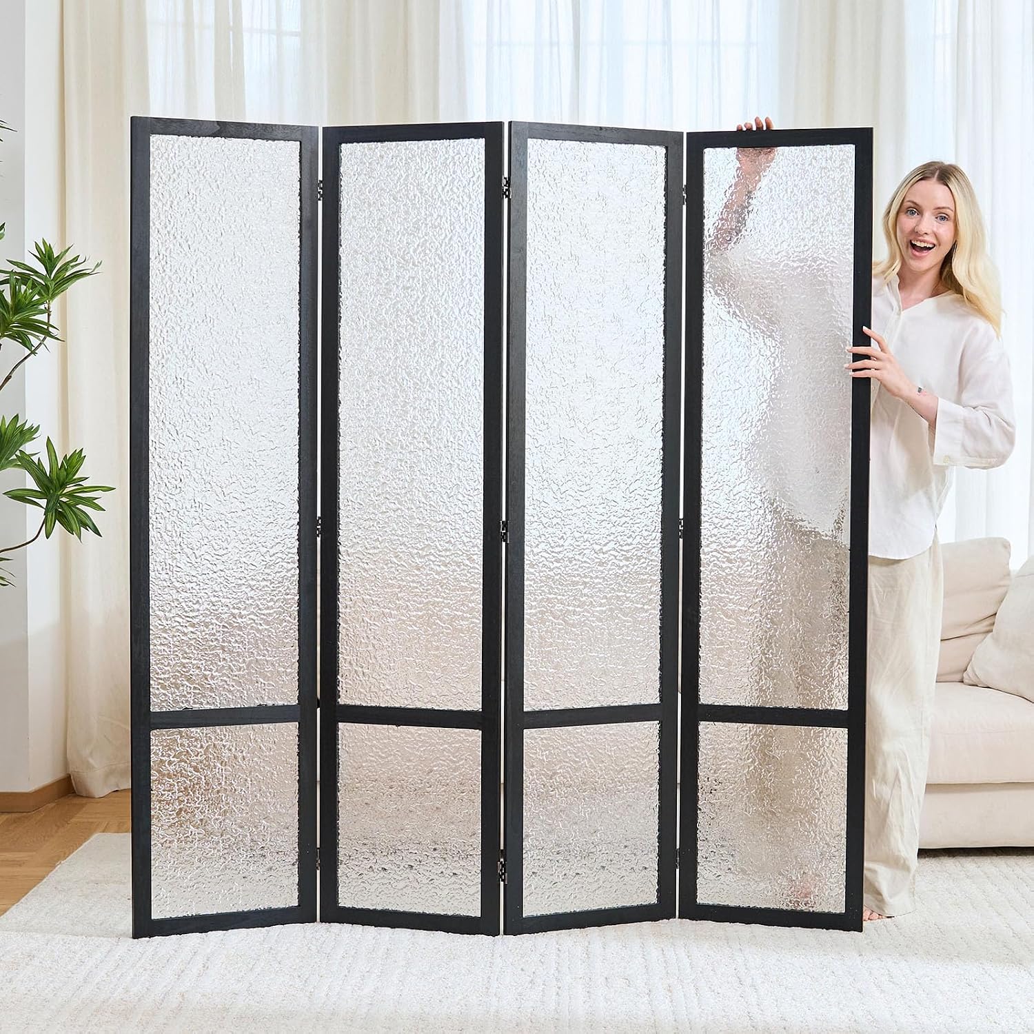 Black 4 Panel Frosted Acrylic Room Divider