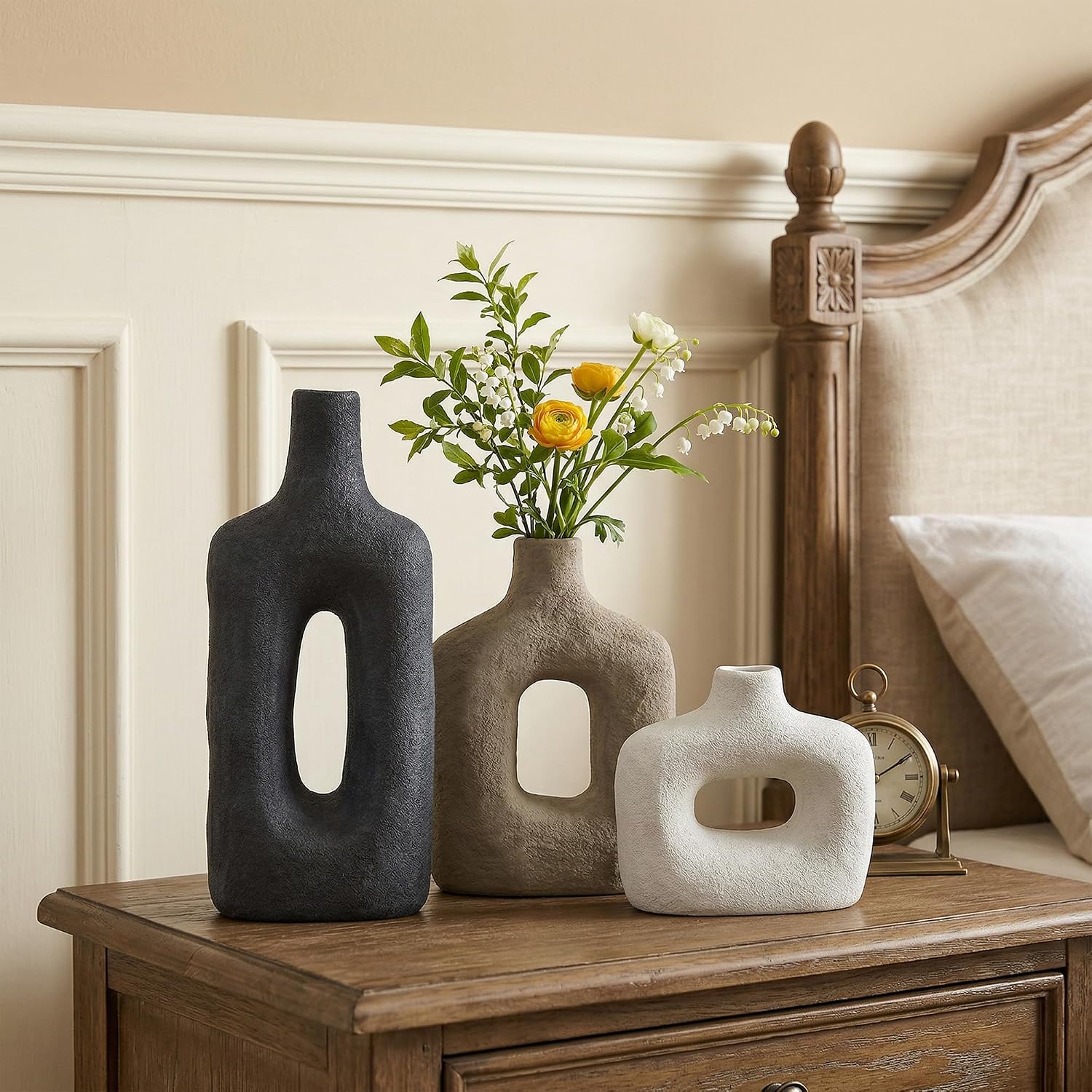 Black Rust Cutout Ceramic Vase Set Three