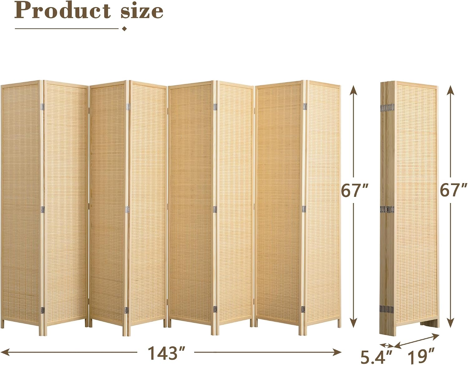 Natural 8 Panel Bamboo Folding Privacy Divider