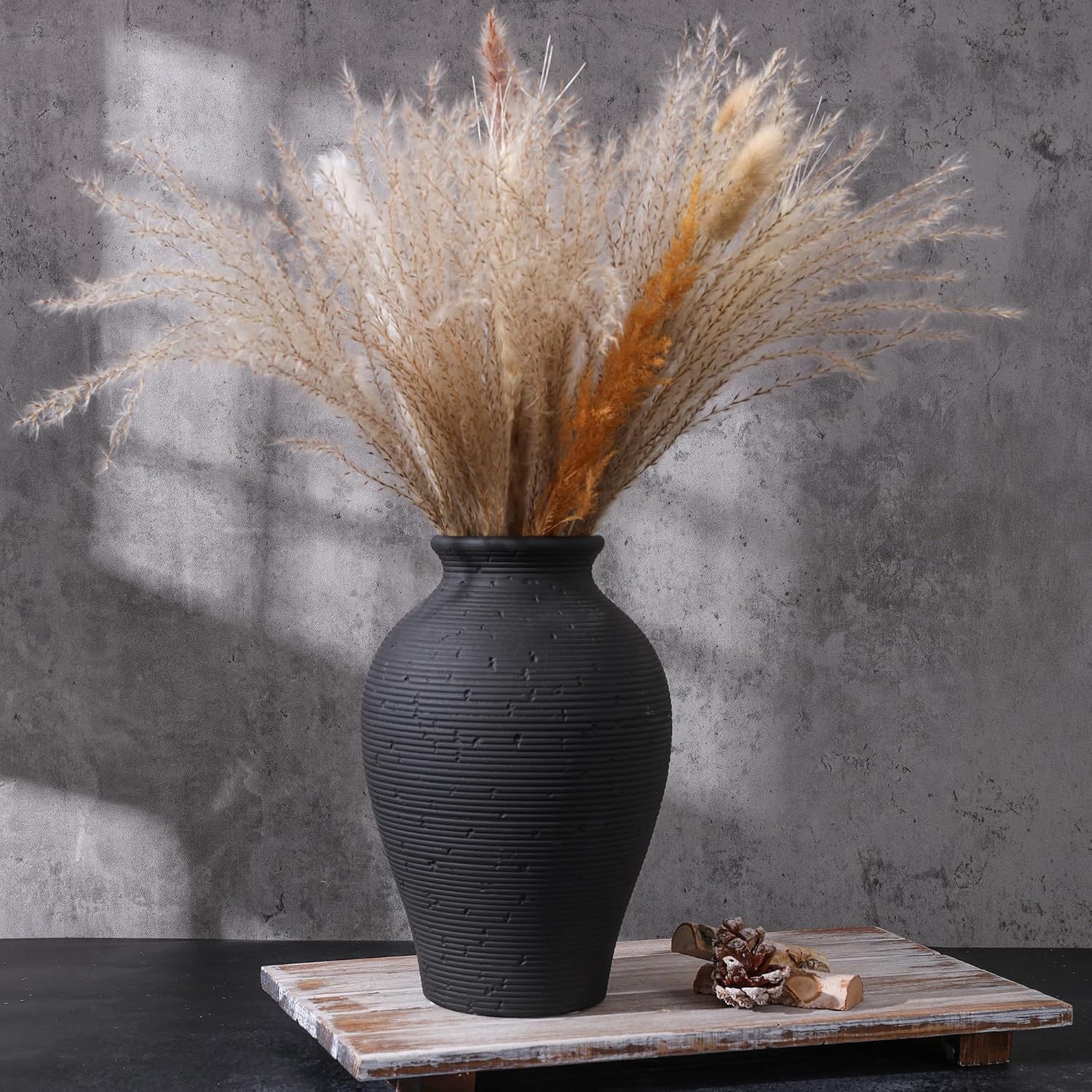 Black Rustic Farmhouse Ceramic Flower Vase