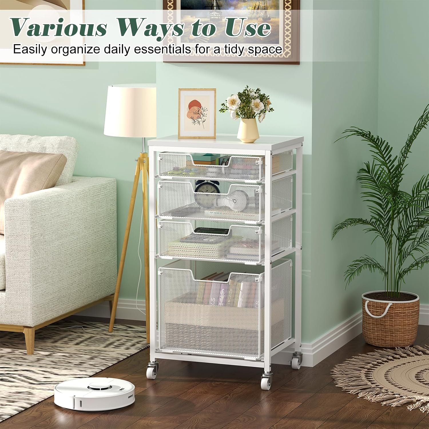 White 4 Drawer Rolling File Cart Desk Storage Organizer