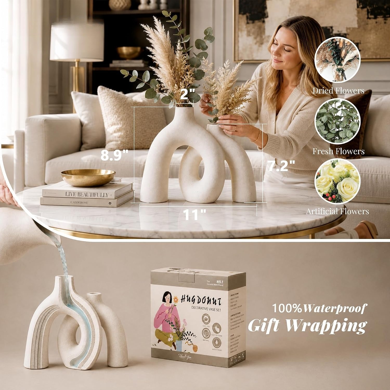 Cream Ceramic Donut Vases Boho Home Table Decor