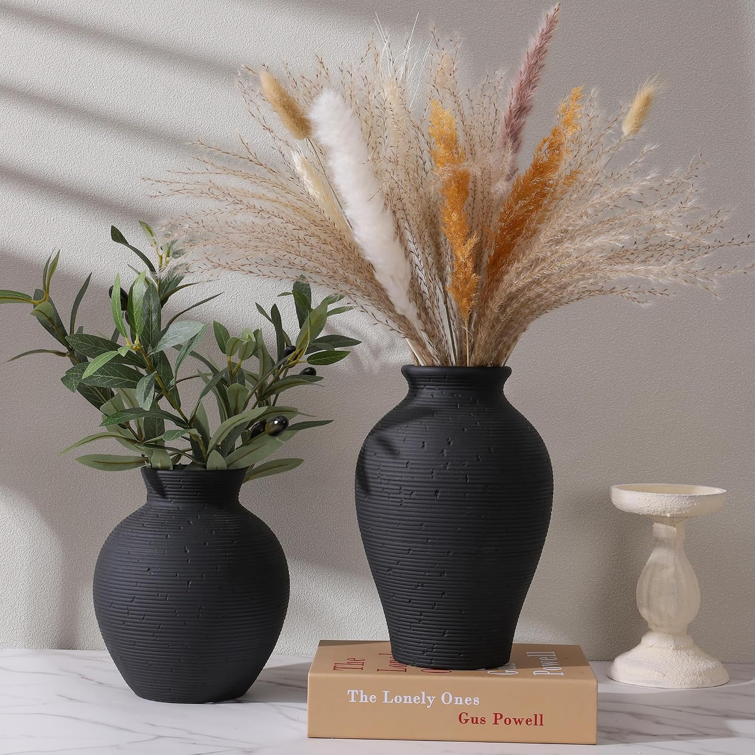Black Retro Farmhouse Ceramic Flower Vase