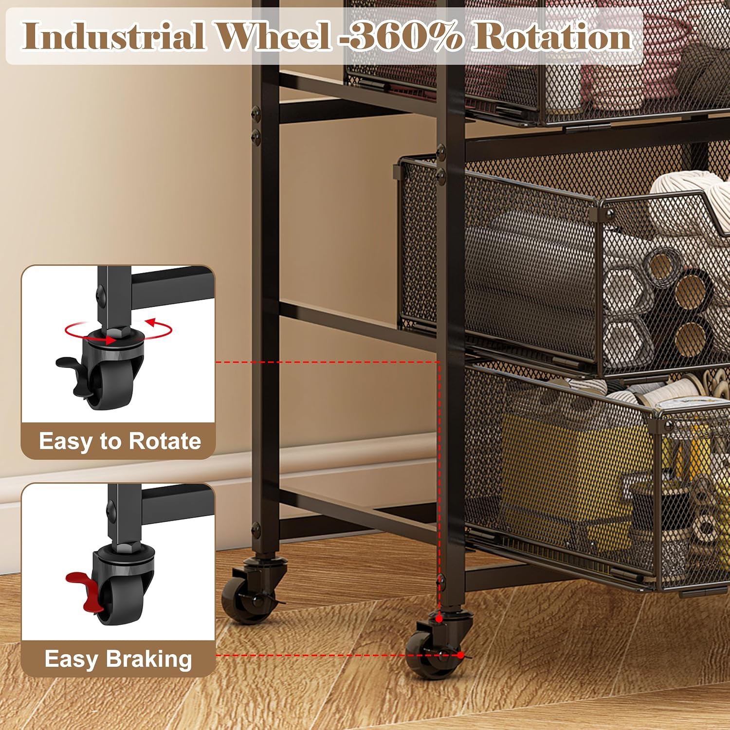 Wood Top 4 Drawer Rolling Craft Storage Utility Cart