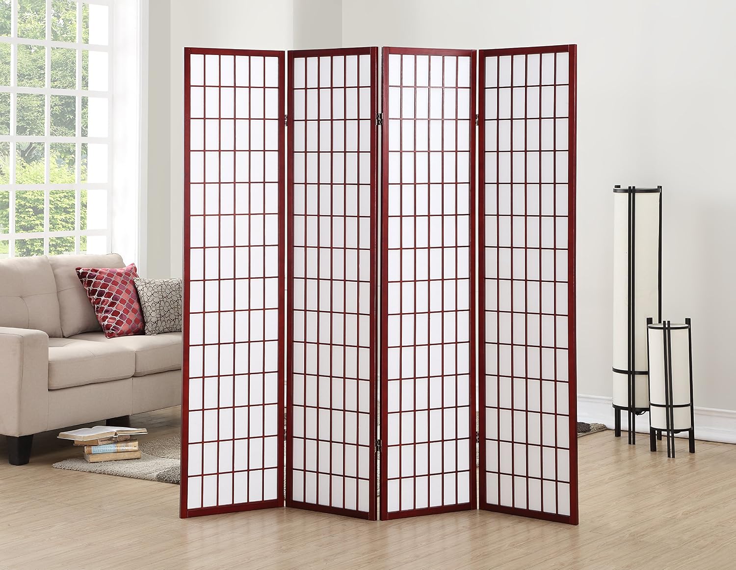 Cherry 4 Panel Oriental Shoji Wood Room Divider