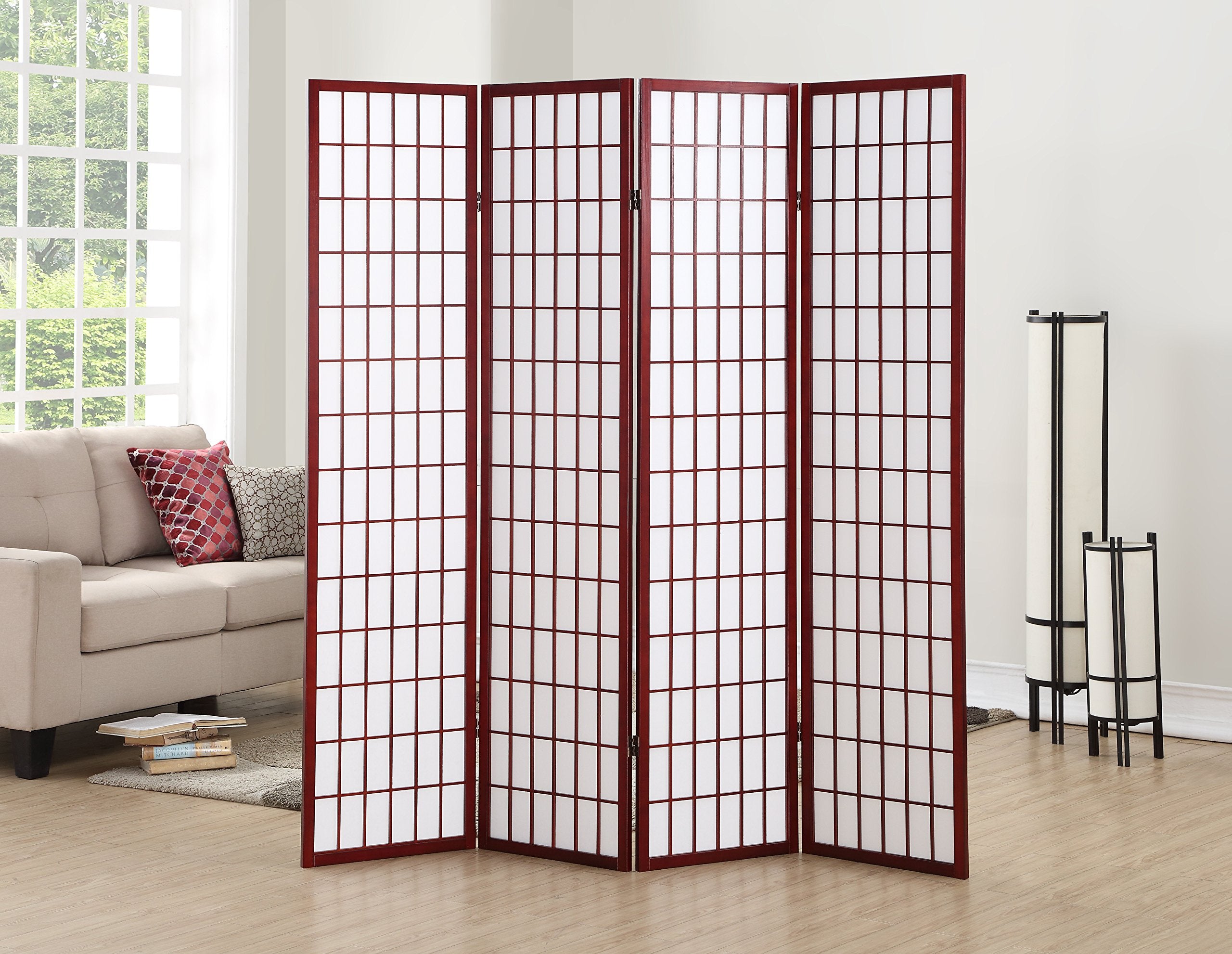 Cherry 4 Panel Oriental Shoji Wood Room Divider