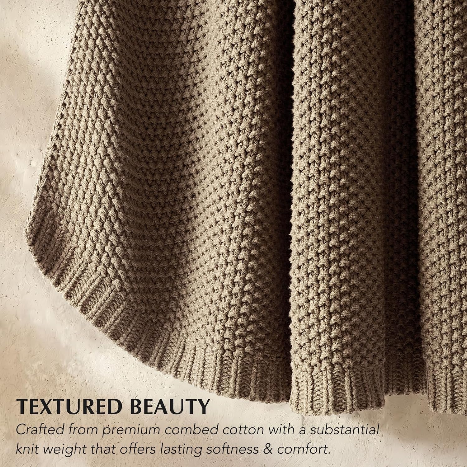 Taupe Chunky Knit Organic Cotton Decor Throw Blanket