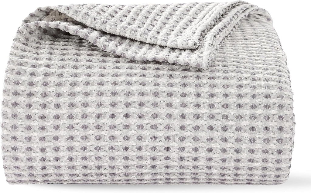Gray White Check Waffle Cotton Twin Bed Blanket