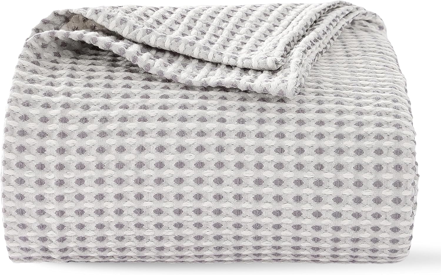 Gray White Check Waffle Cotton Twin Bed Blanket