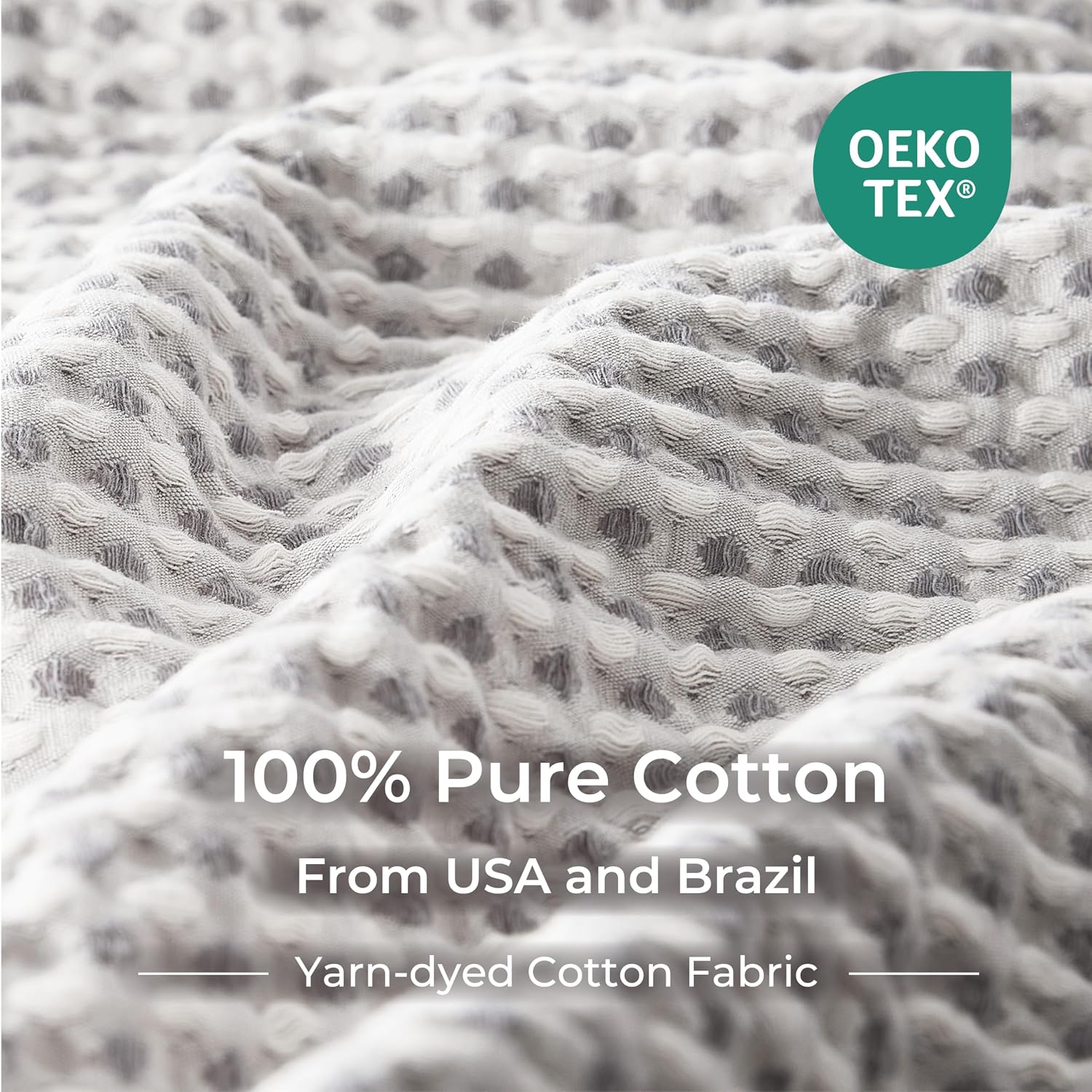 Gray White Check Waffle Cotton Twin Bed Blanket