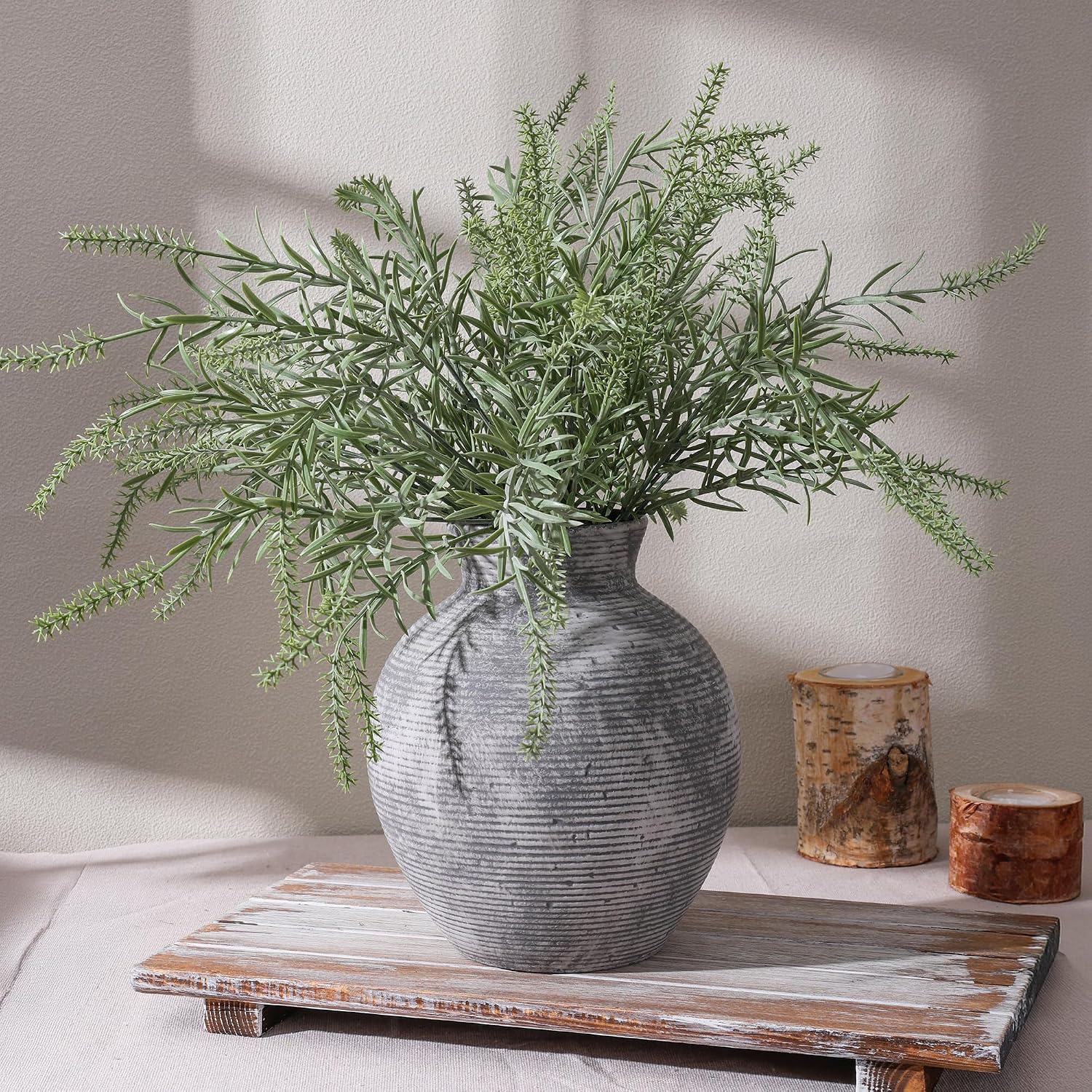 Grey Retro Farmhouse Ceramic Flower Vase