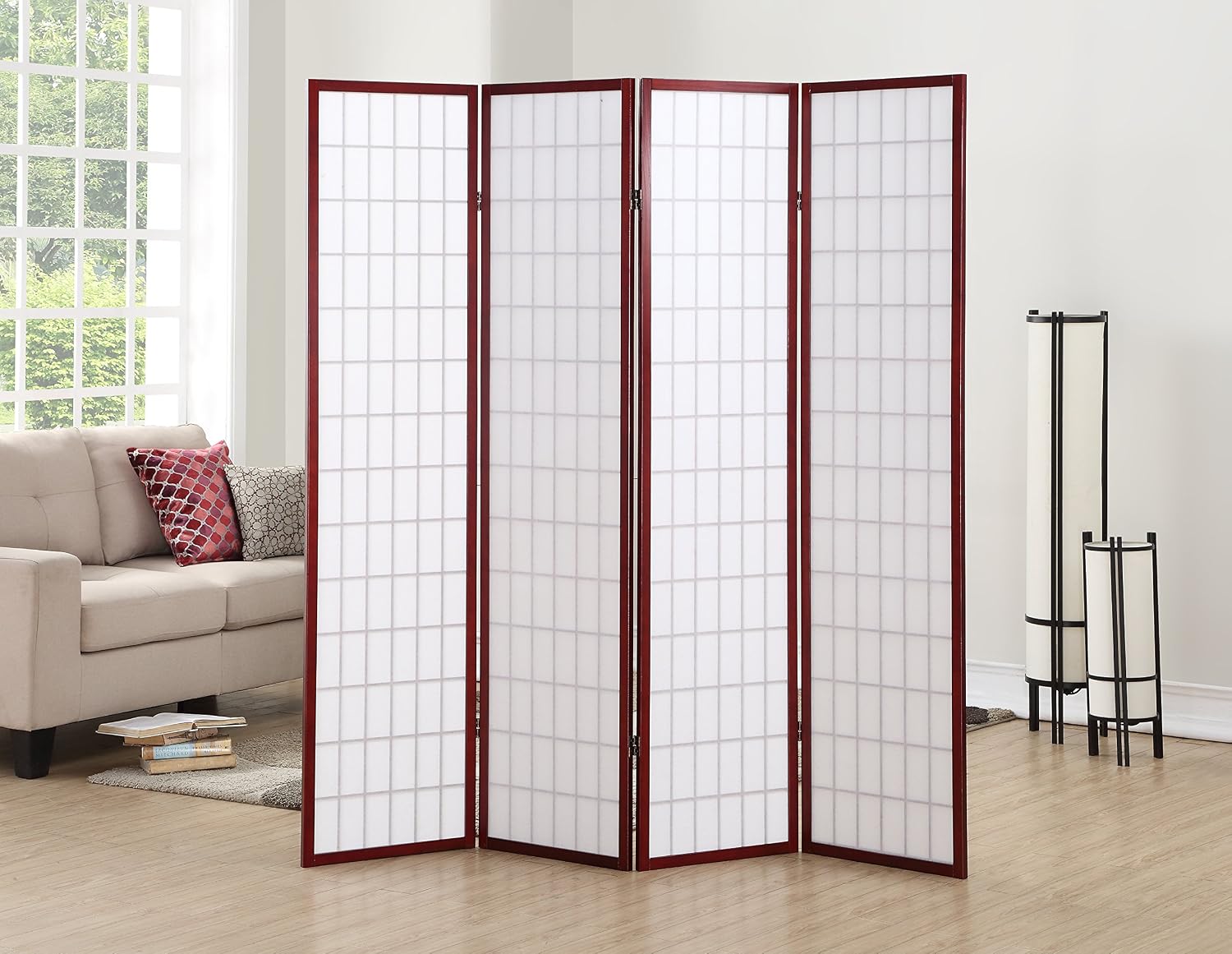 Cherry 4 Panel Oriental Shoji Wood Room Divider