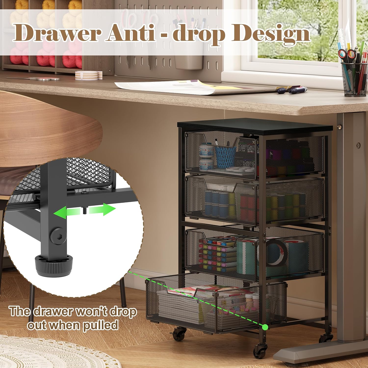 Wood Top 4 Drawer Rolling Craft Storage Utility Cart
