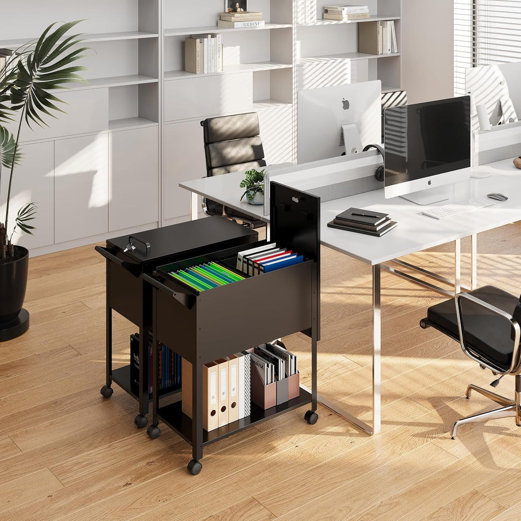 Locked Rolling File Cart Office Document Storage Organizer