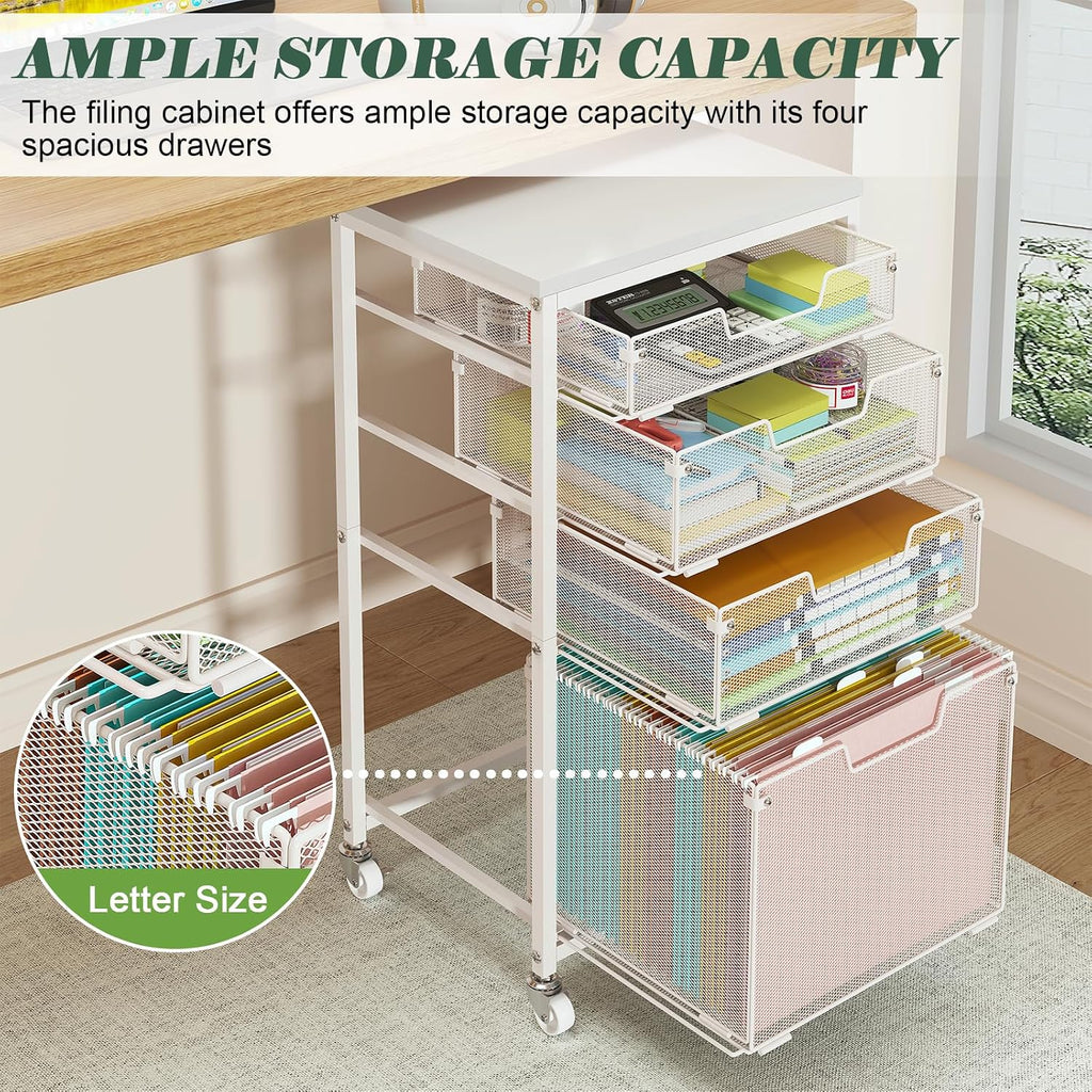 White 4 Drawer Rolling File Cart Desk Storage Organizer