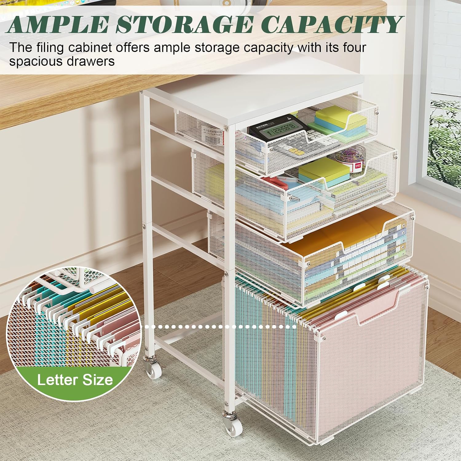 White 4 Drawer Rolling File Cart Desk Storage Organizer