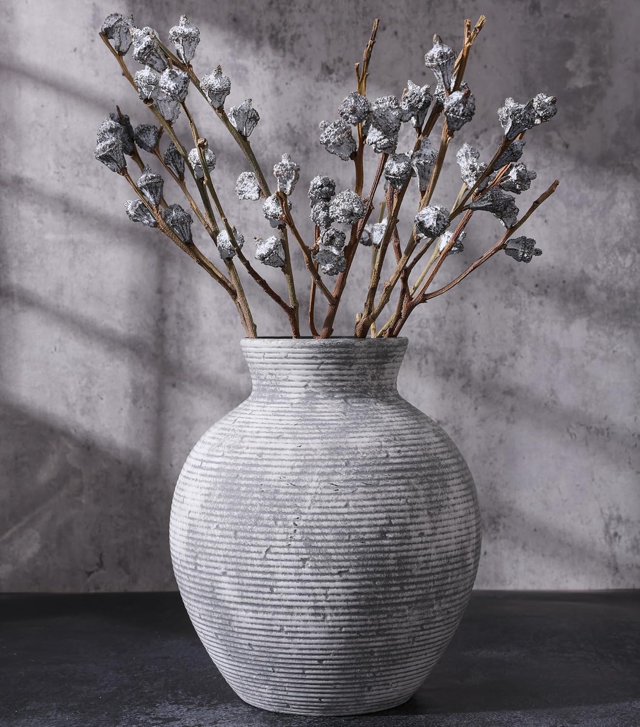Grey Retro Farmhouse Ceramic Flower Vase