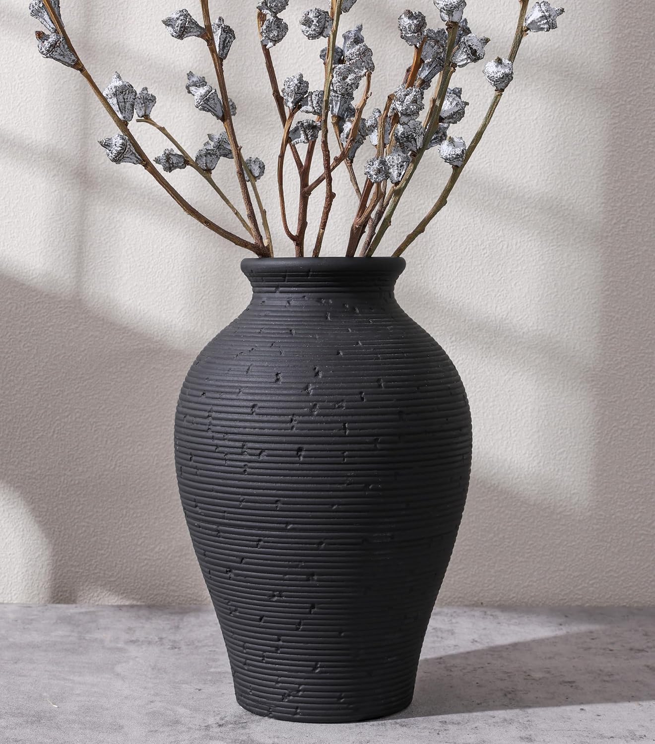 Black Rustic Farmhouse Ceramic Flower Vase